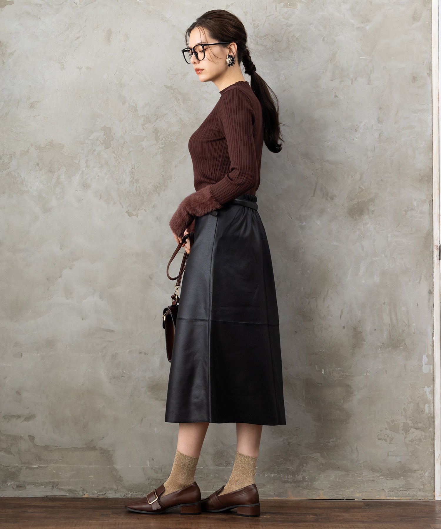 51-5671【FONT LAB】ランダムリブ×ラメシャギースリーブニット