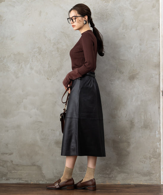 51-5671【FONT LAB】ランダムリブ×ラメシャギースリーブニット