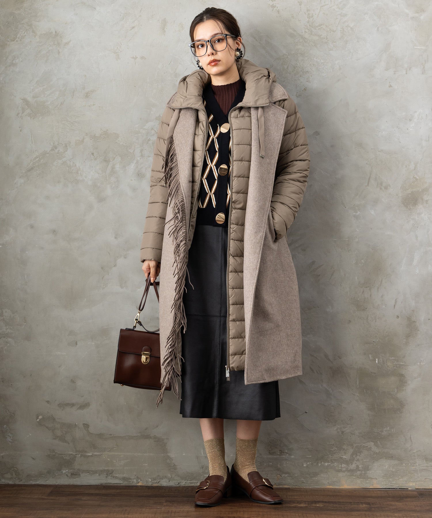 51-5671【FONT LAB】ランダムリブ×ラメシャギースリーブニット