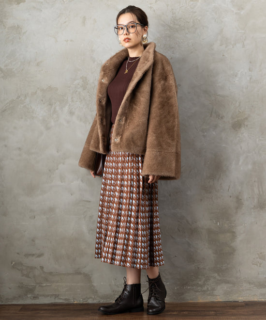 51-5671【FONT LAB】ランダムリブ×ラメシャギースリーブニット