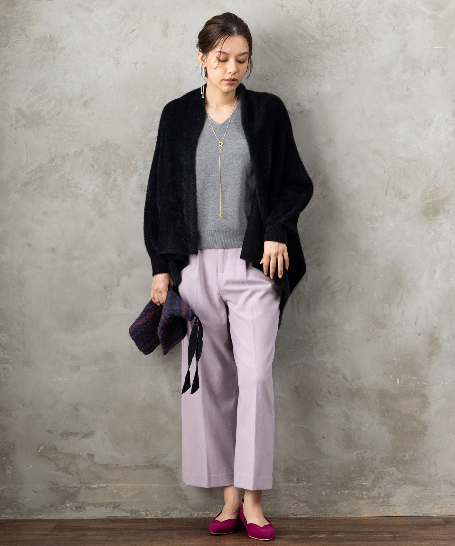 【FONT LAB】ダブルフェイスストールカーディガン