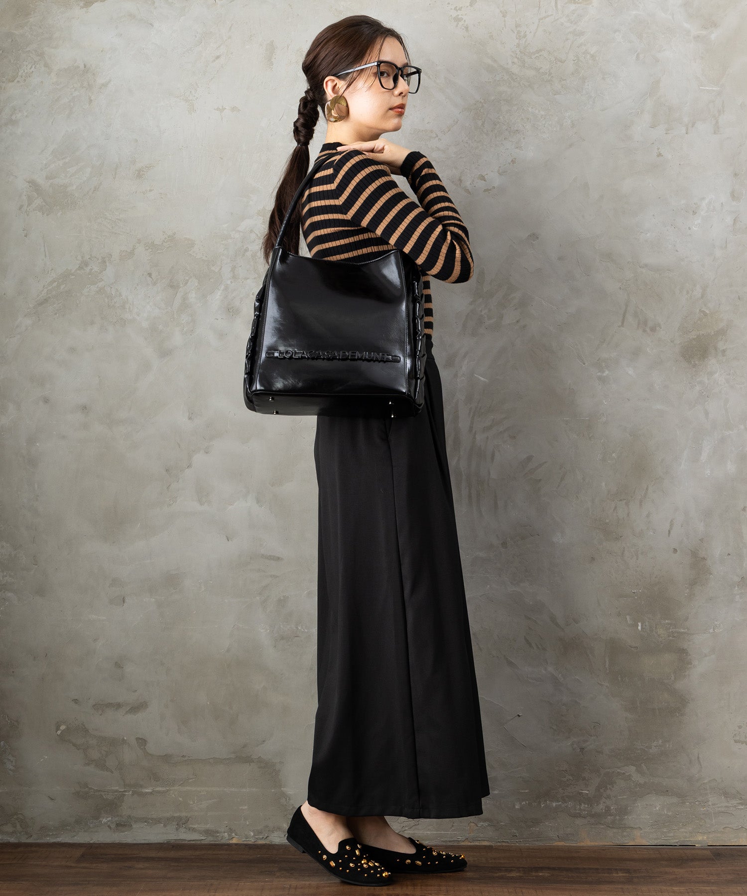 83-6393【LOLA CASADEMUNT 】サイドブレイドトートBAG