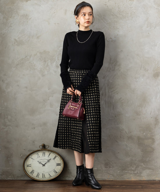 51-5671【FONT LAB】ランダムリブ×ラメシャギースリーブニット