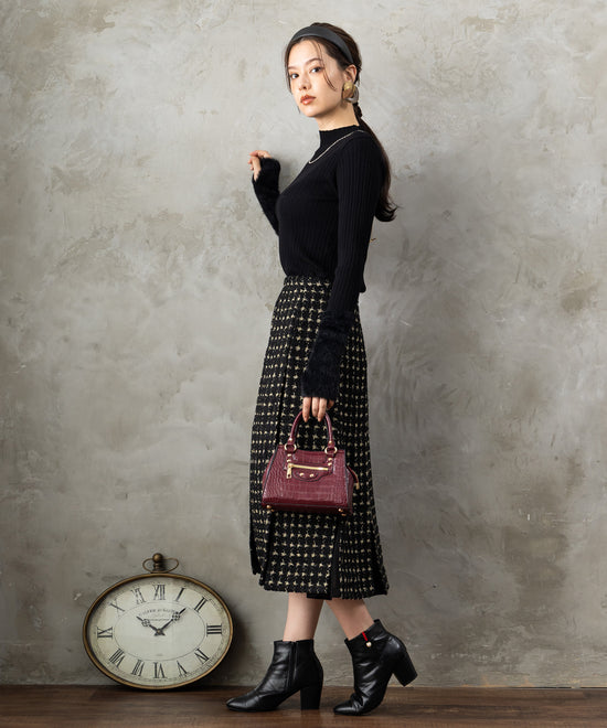 51-5671【FONT LAB】ランダムリブ×ラメシャギースリーブニット