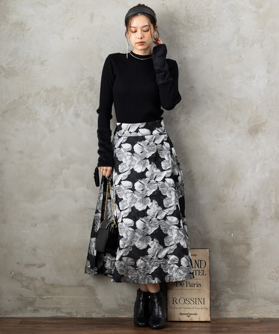 51-5671【FONT LAB】ランダムリブ×ラメシャギースリーブニット