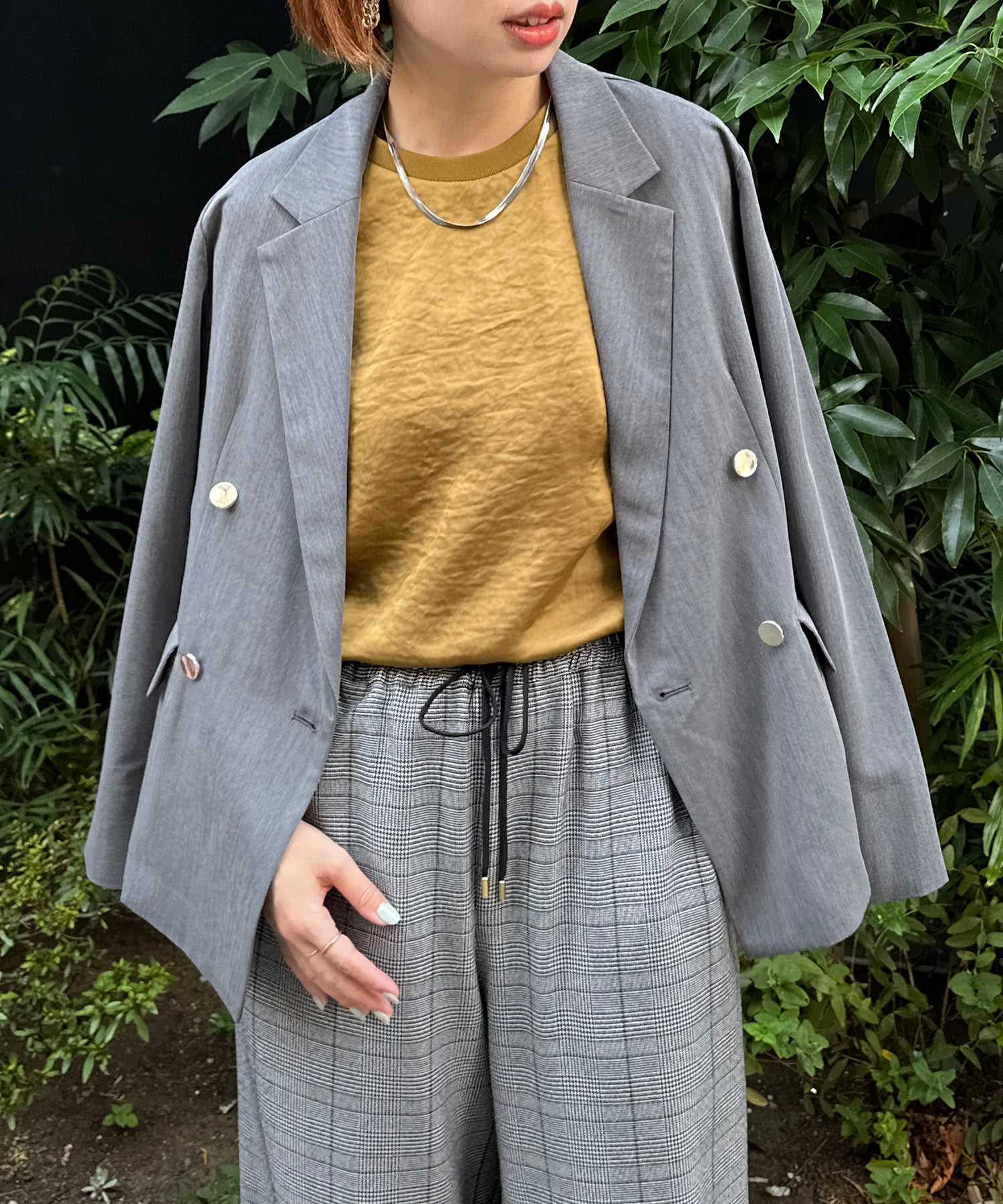 【qout】【R】サテンリブネックブラウス