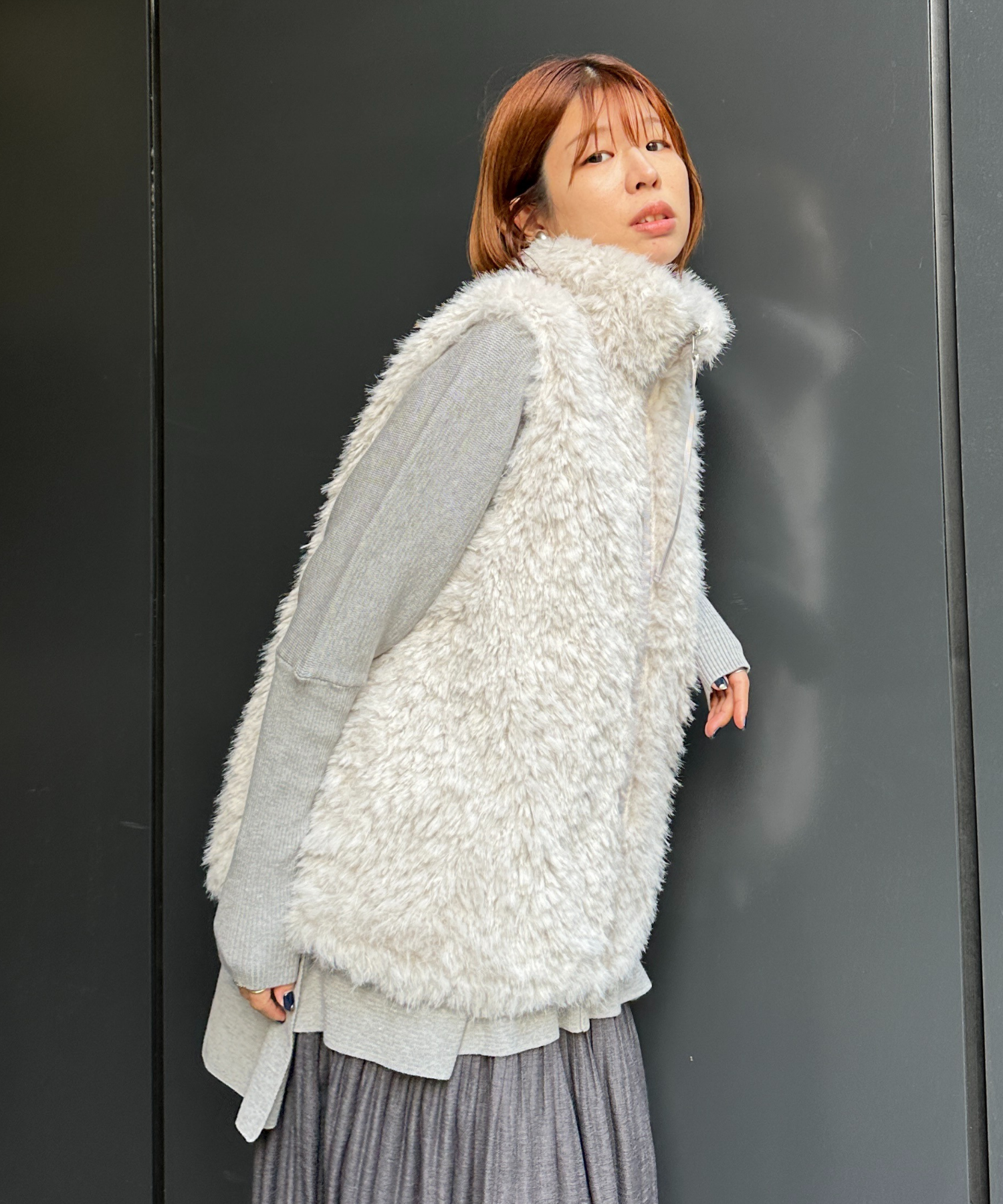 【qout】【R】ロングミックスファーベスト