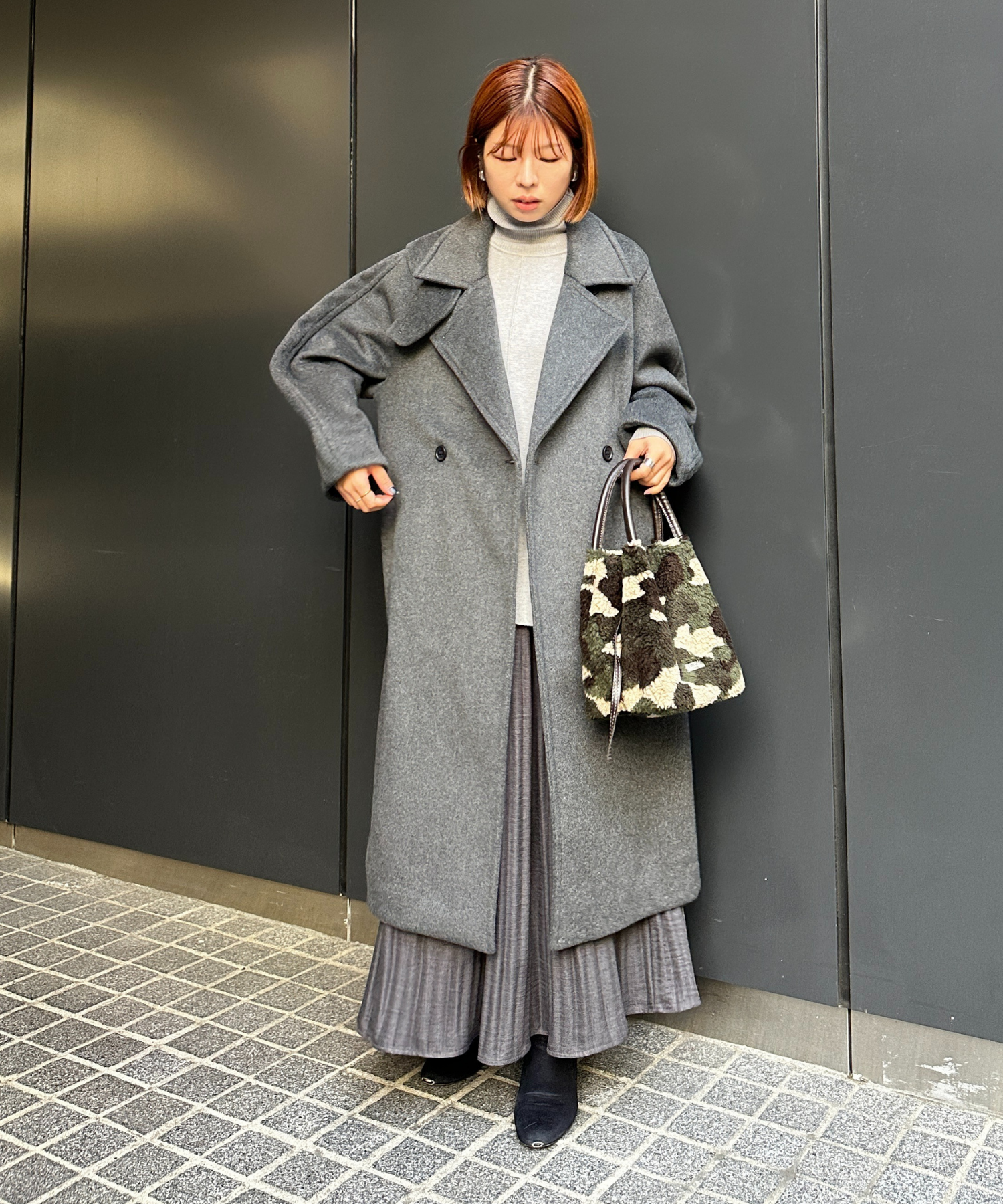 【qout】【R】ニットビーバーロングコート