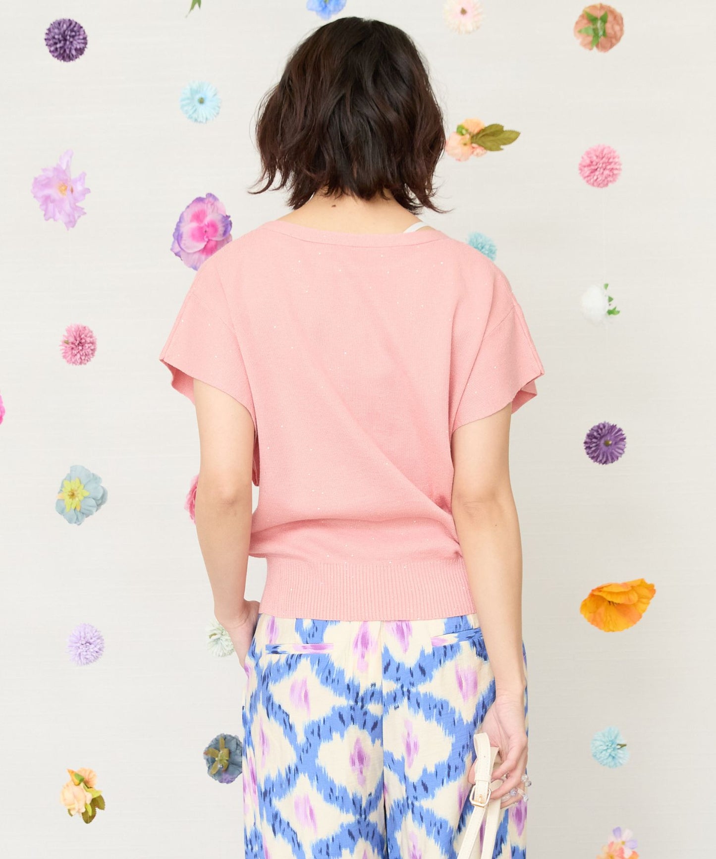 【FONT LAB】スパンコールヤーンフレンチスリーブニット