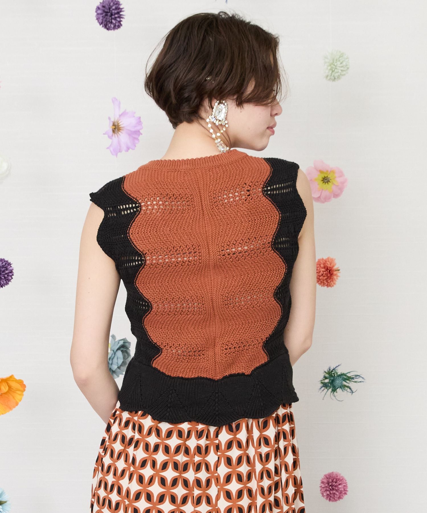 【SKATIE BRAND】ジオメトリックフラワー異素材コンビワンピース