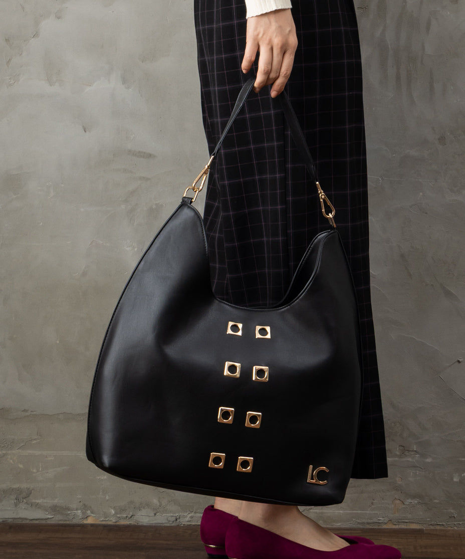 83-6390【LOLA CASADEMUNT 】スクエアメタルアイレットトートBAG