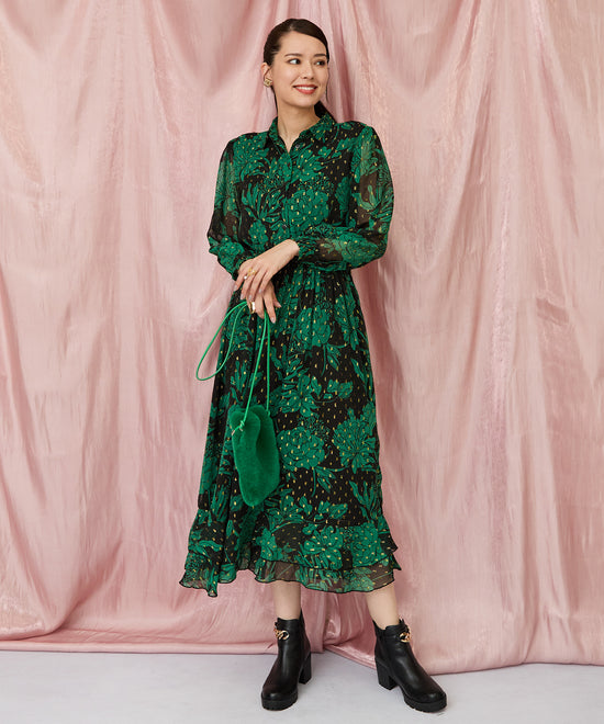 30-6346【WILD PONY】メタリックJQXフラワープリントワンピース