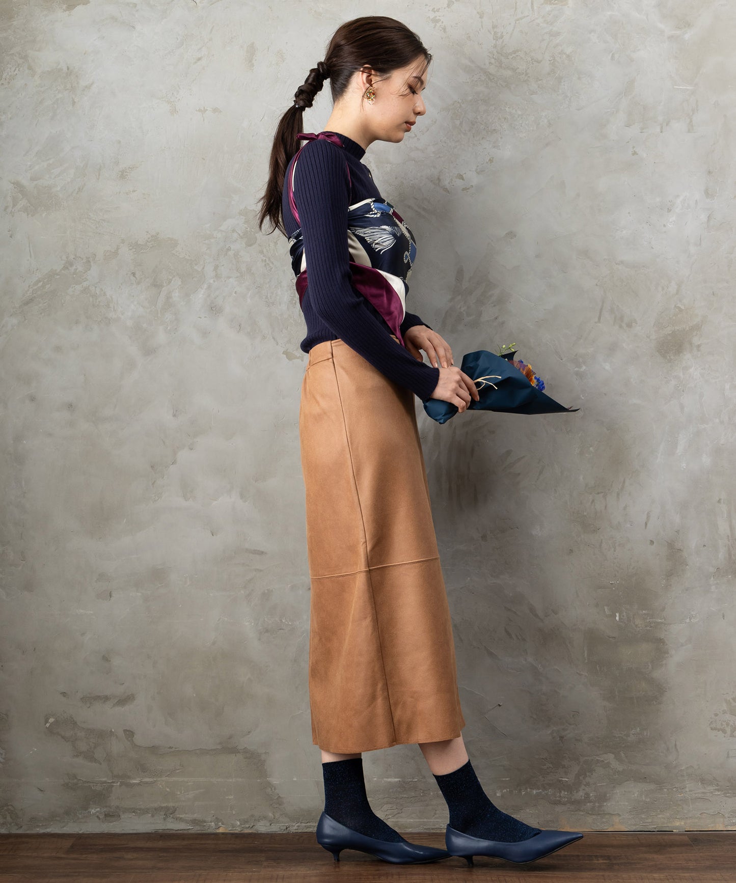 14-5882【FONT LAB】マシュマロコーティングレザー切替スカート