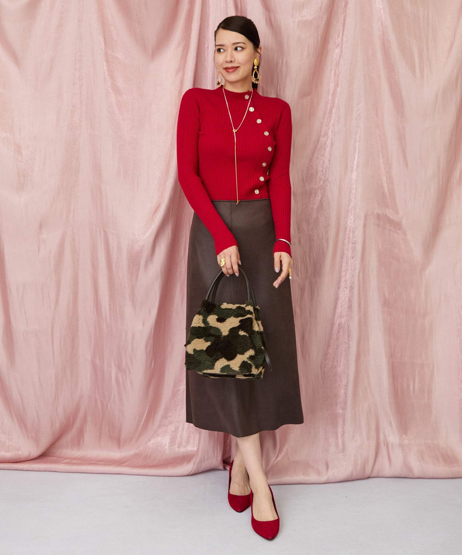 83-6384【TERESA CAMBI】カモフラージュボアBAG