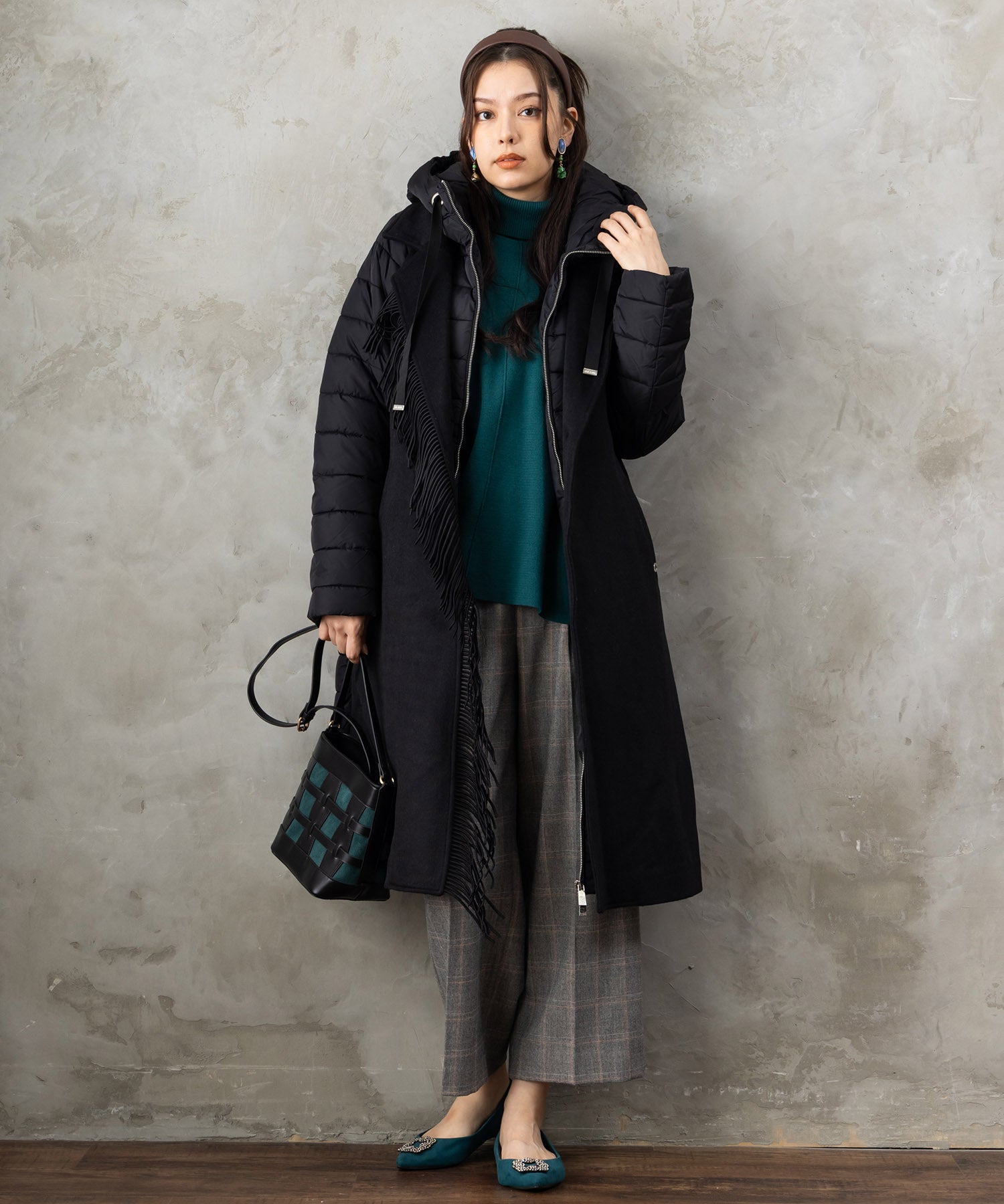 【BSB】フリンジデザイン異素材コンビコート