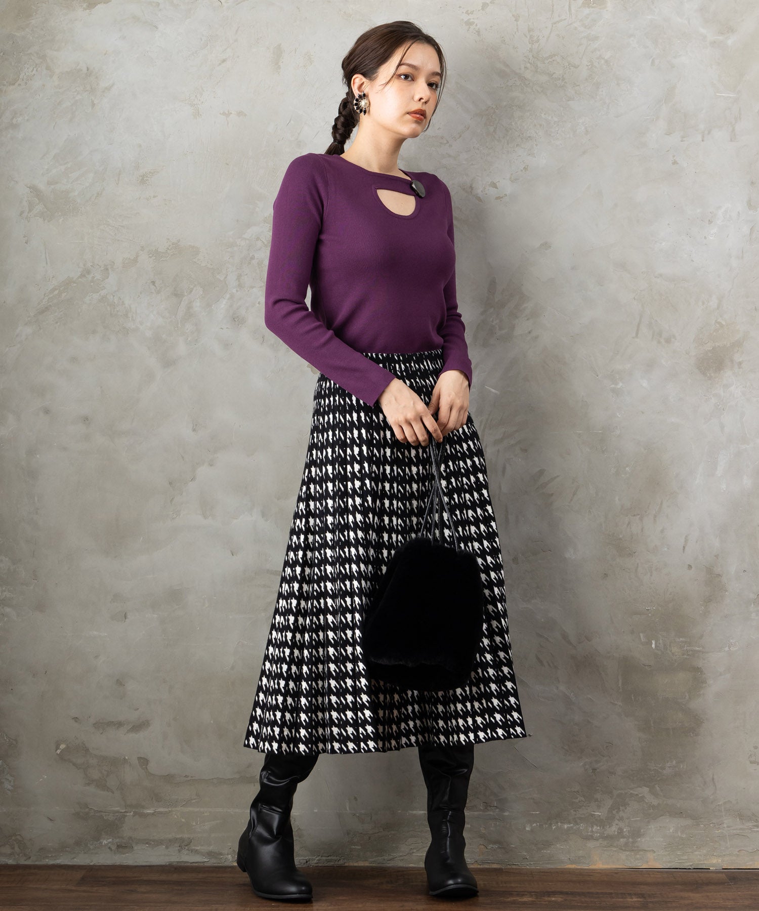 【DERHY】千鳥ニットプリーツスカート