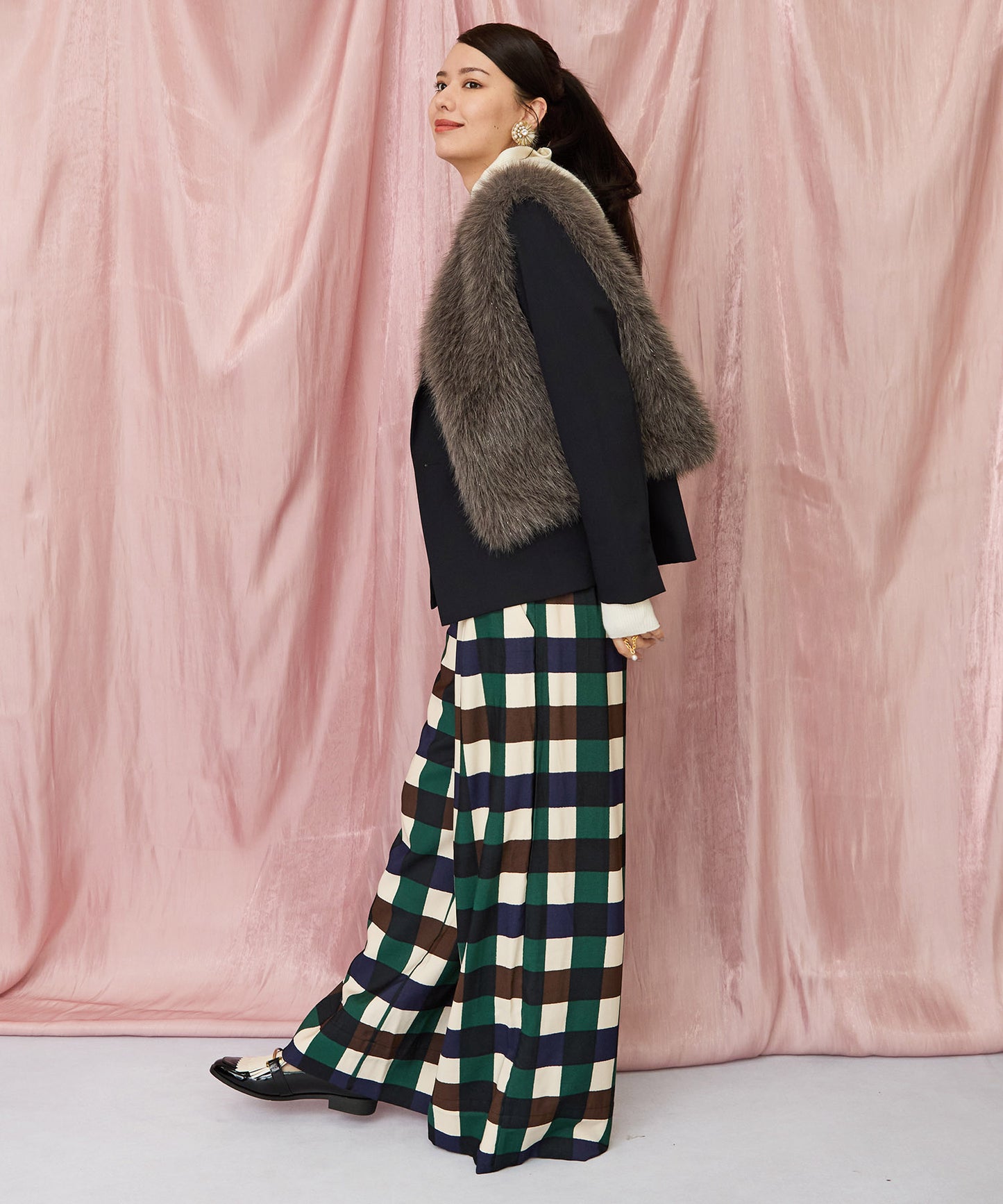 12-5870【SKFK】チェックワイドパンツ