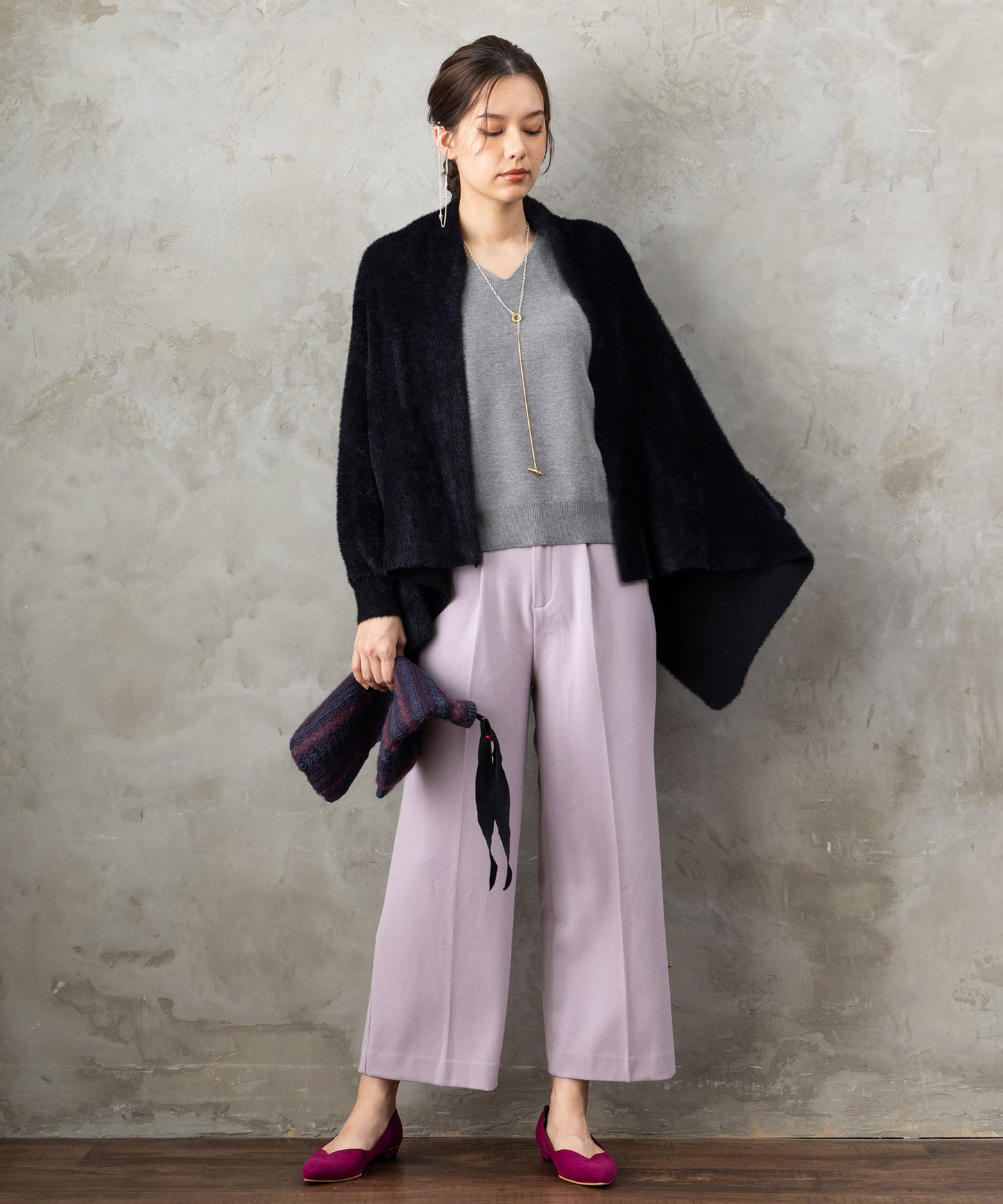 【JETSET SOLO PLUS】両面起毛ポケット釦ワイドパンツ