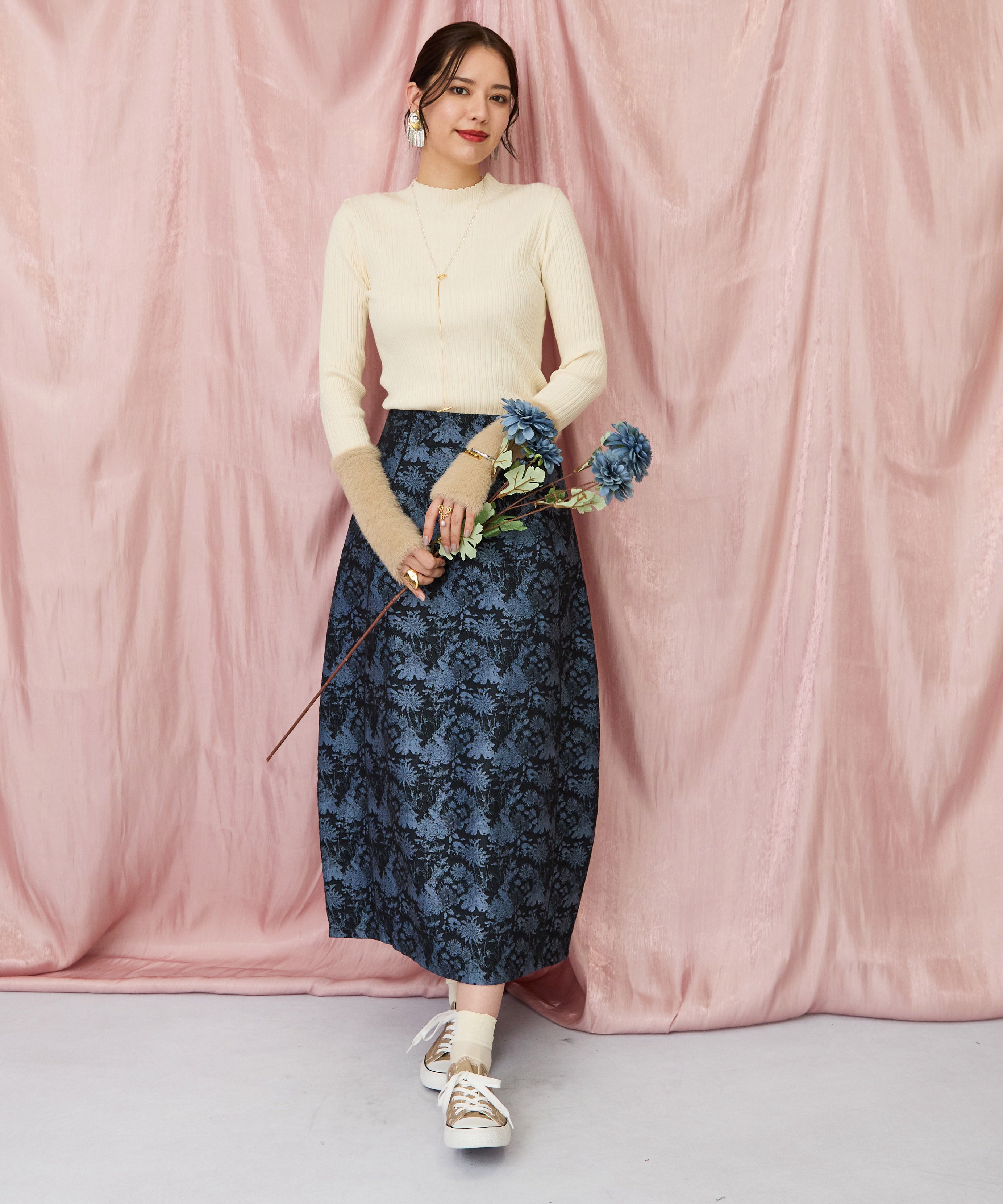 14-5888【FONT LAB】ゴブランジャガードコクーンスカート