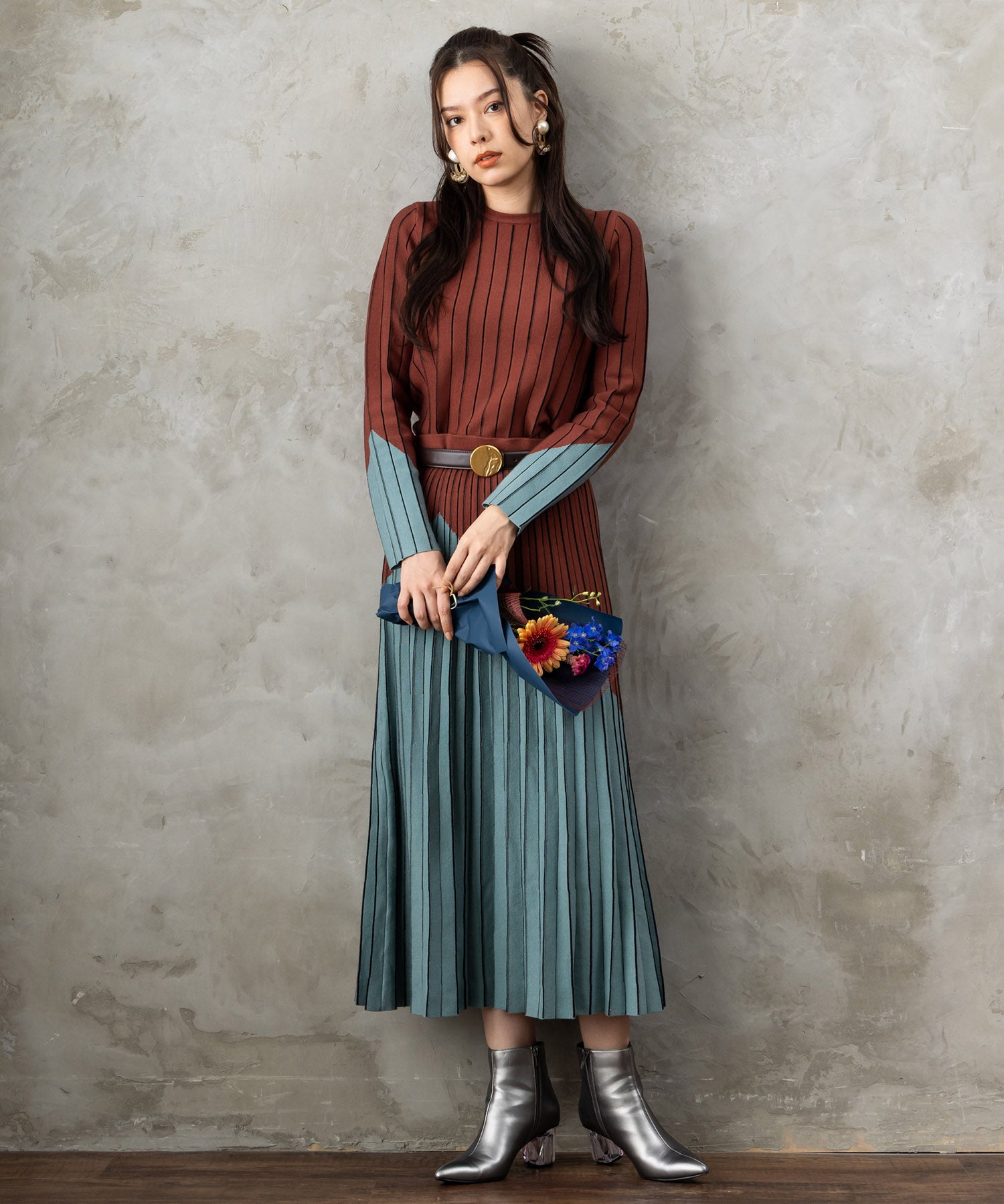 【SKATIE】バイカラーインターシャニット