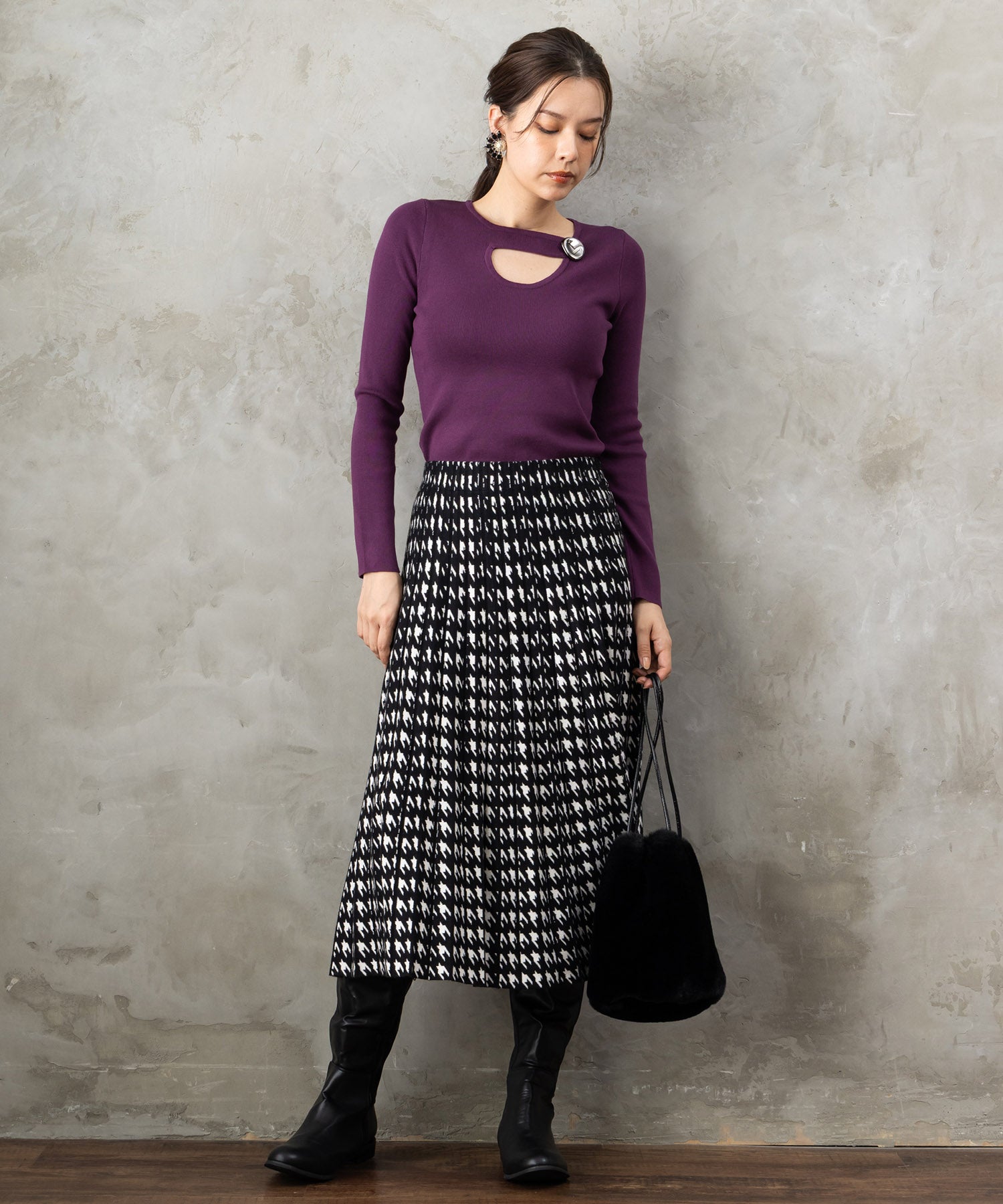 【DERHY】千鳥ニットプリーツスカート