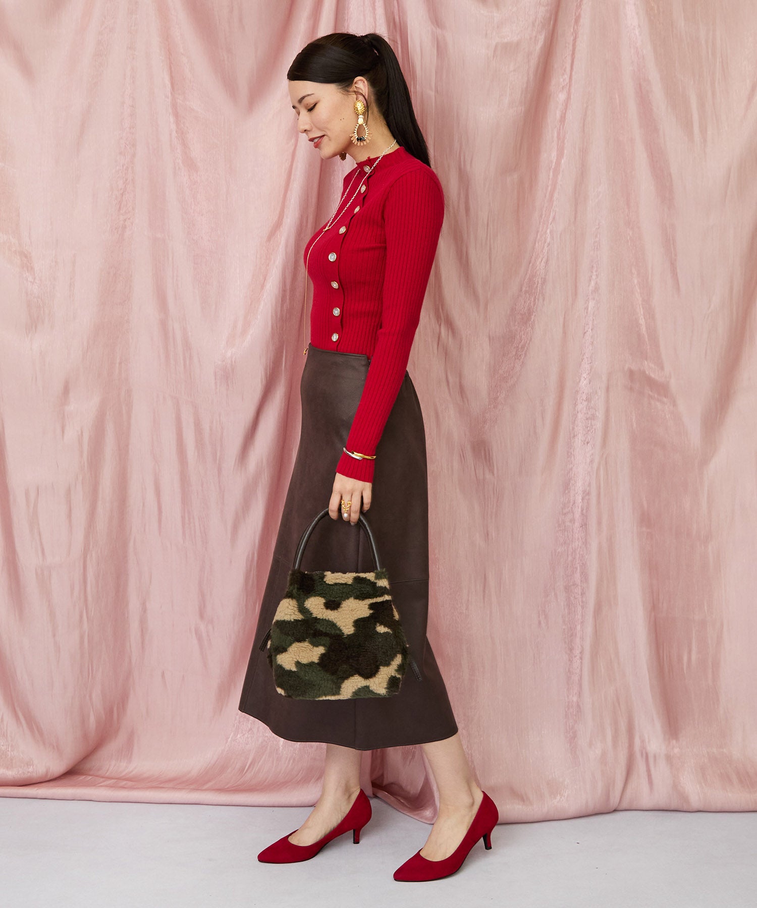 83-6384【TERESA CAMBI】カモフラージュボアBAG