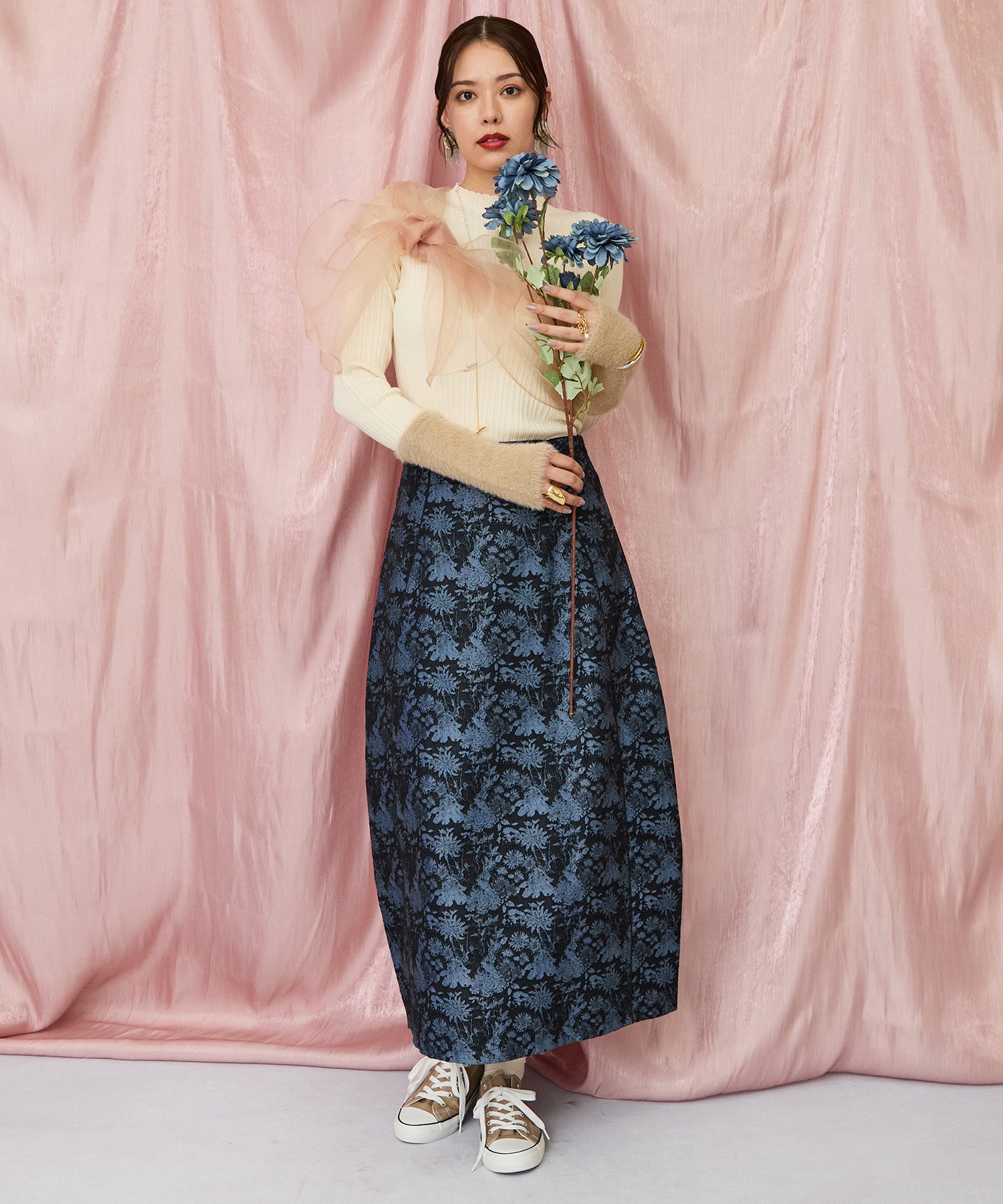 51-5671【FONT LAB】ランダムリブ×ラメシャギースリーブニット