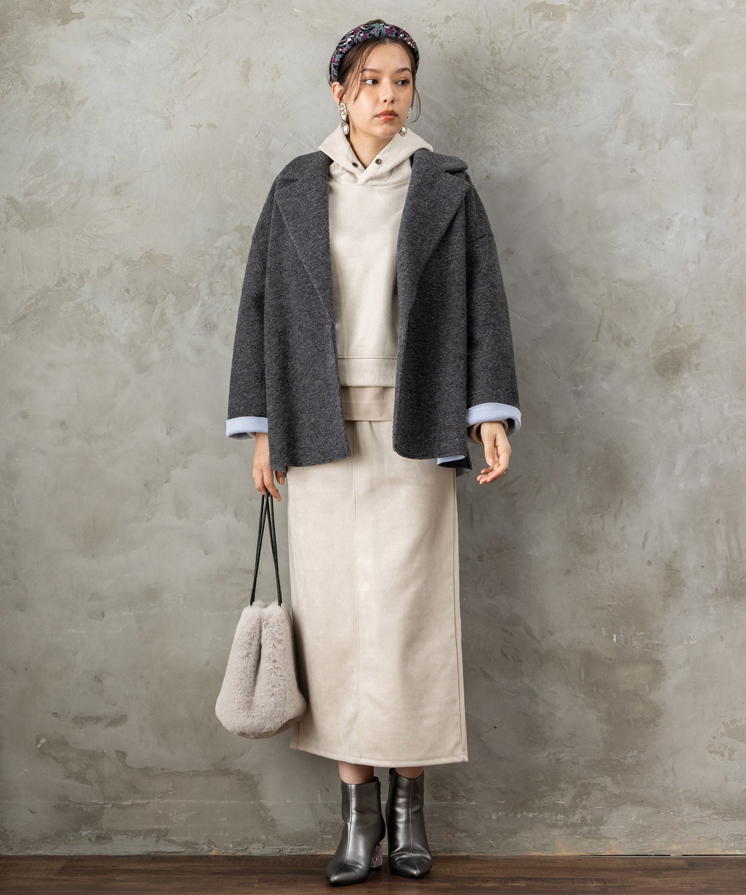 【JETSET SOLO PLUS】LANIFICIO BECAGLIバイカラーボンディングハーフコート