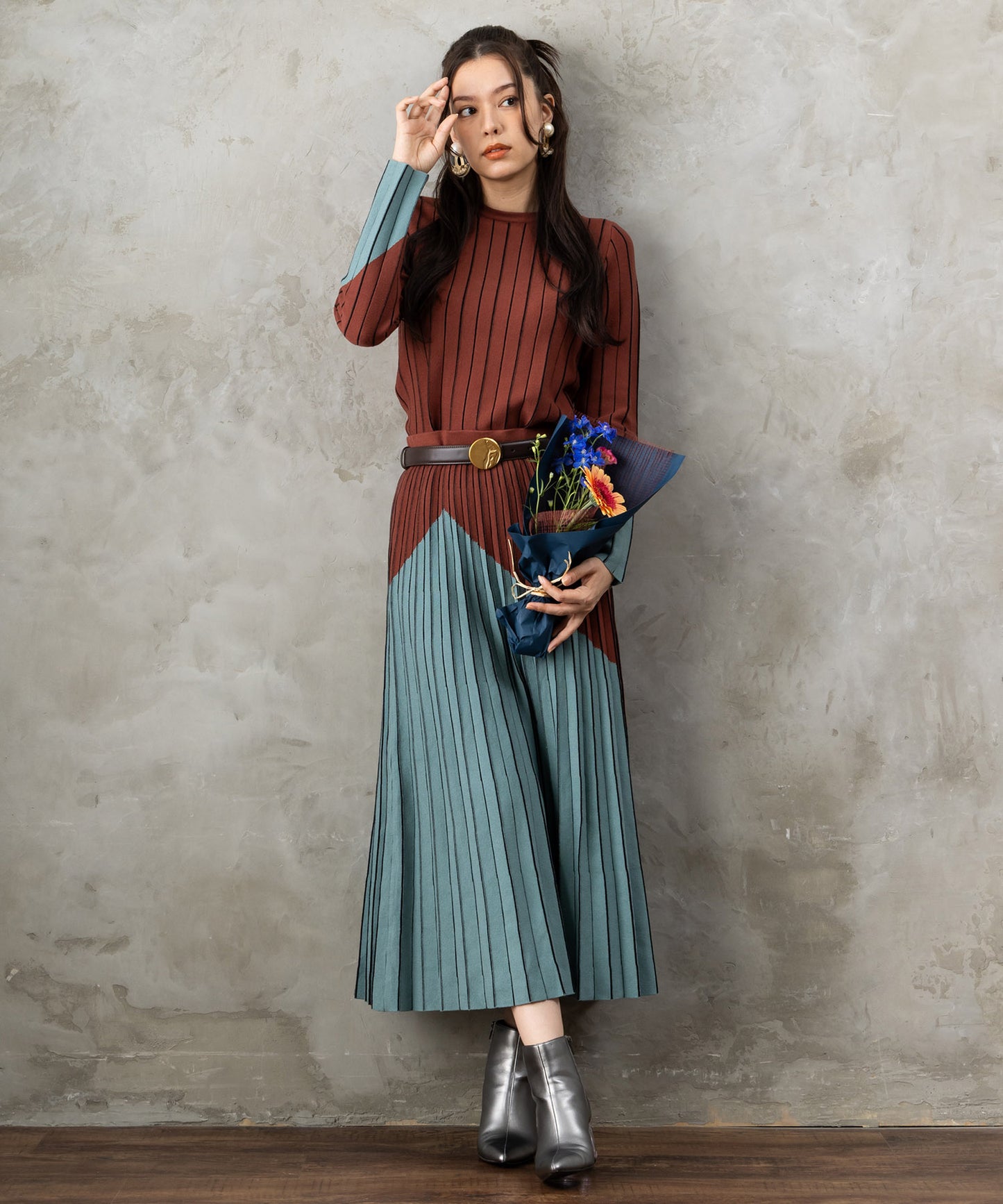 【SKATIE】バイカラーインターシャニット