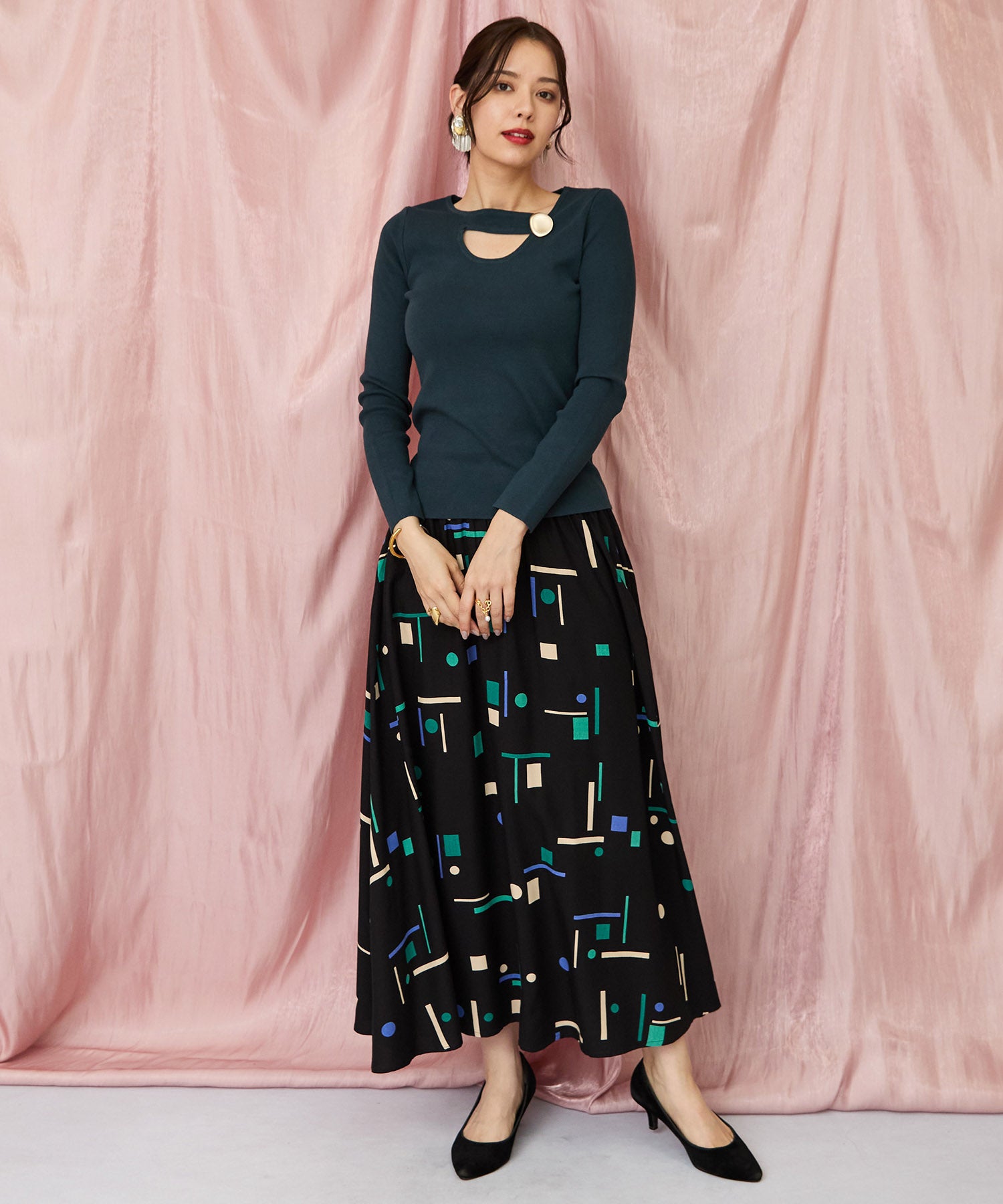 【INDESIGN】ミッドナイトジオメトリーフレアスカート