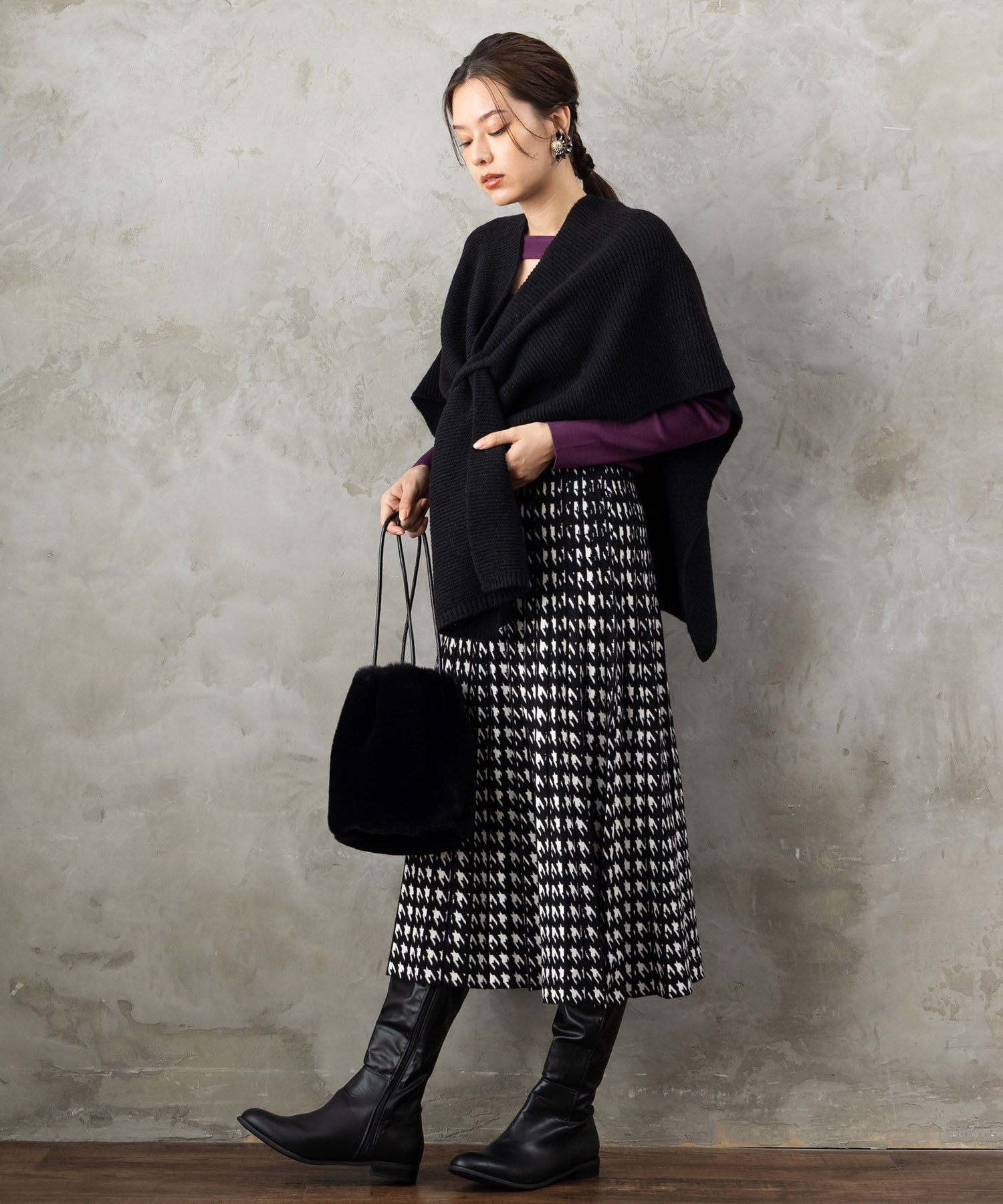 【DERHY】千鳥ニットプリーツスカート