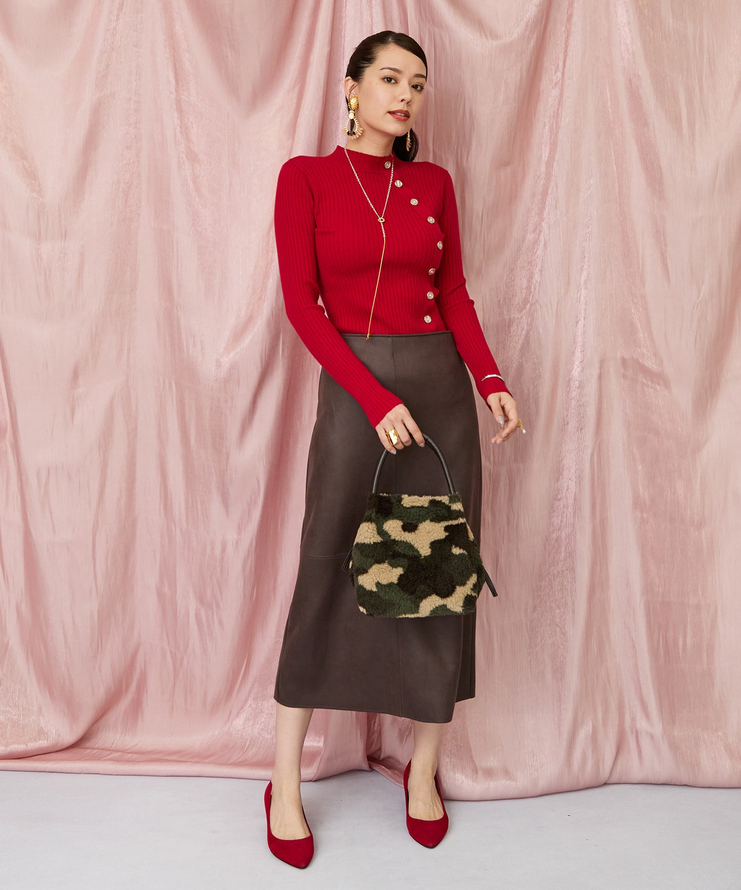 83-6384【TERESA CAMBI】カモフラージュボアBAG