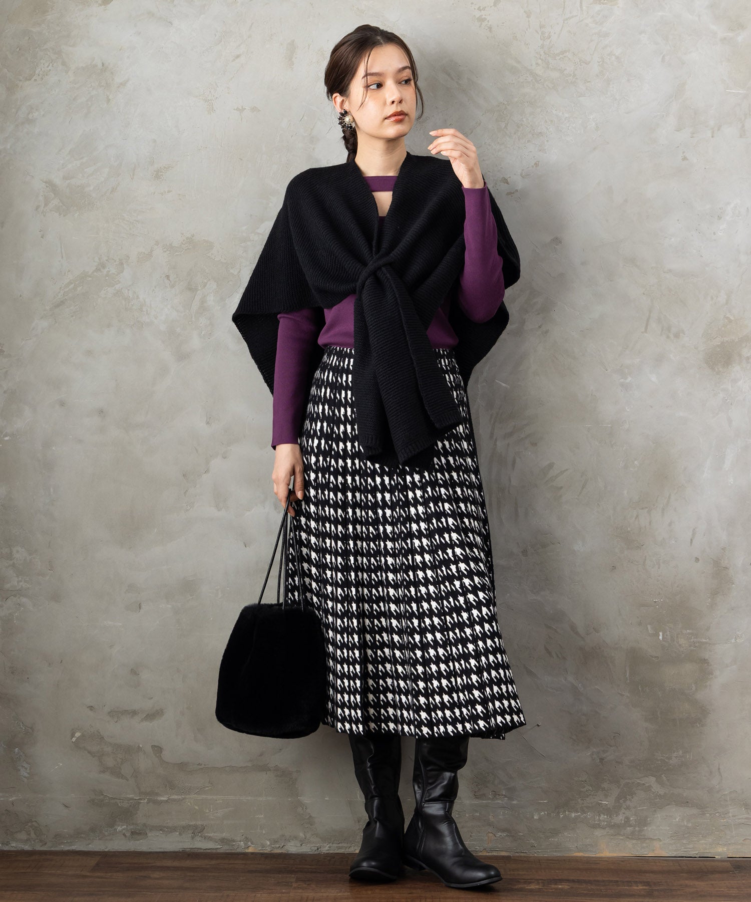 【DERHY】千鳥ニットプリーツスカート