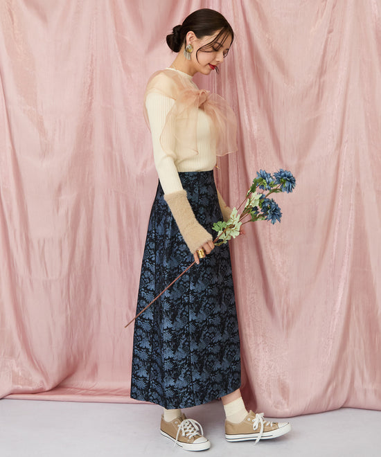 51-5671【FONT LAB】ランダムリブ×ラメシャギースリーブニット