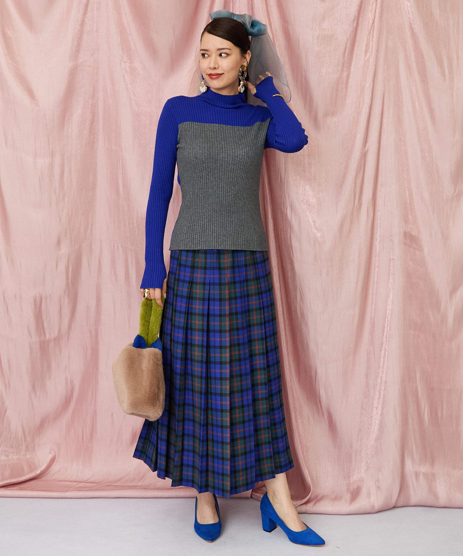 14-5863【FONT LAB】チェックプリーツスカート