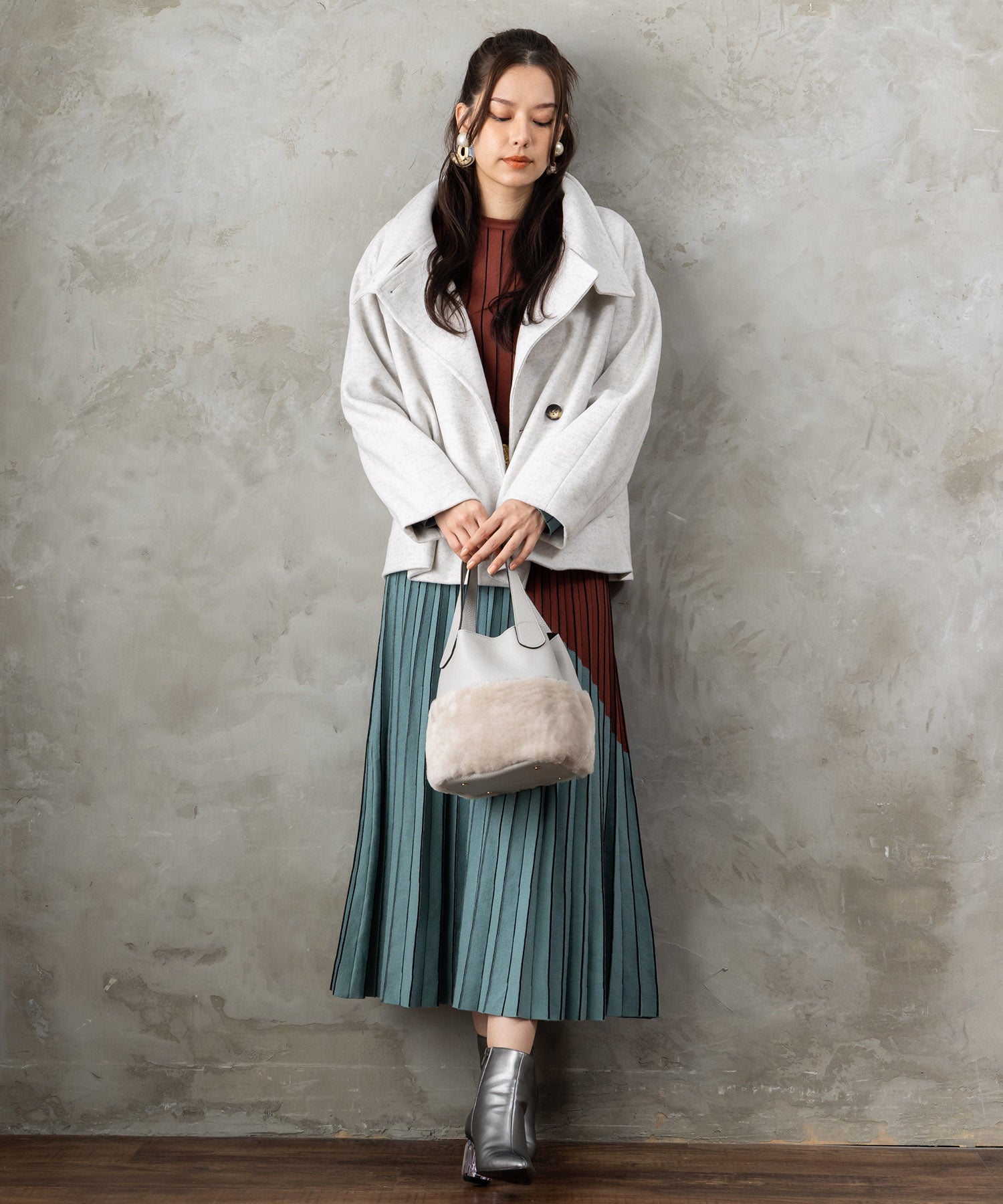 【SKATIE】バイカラーインターシャニット