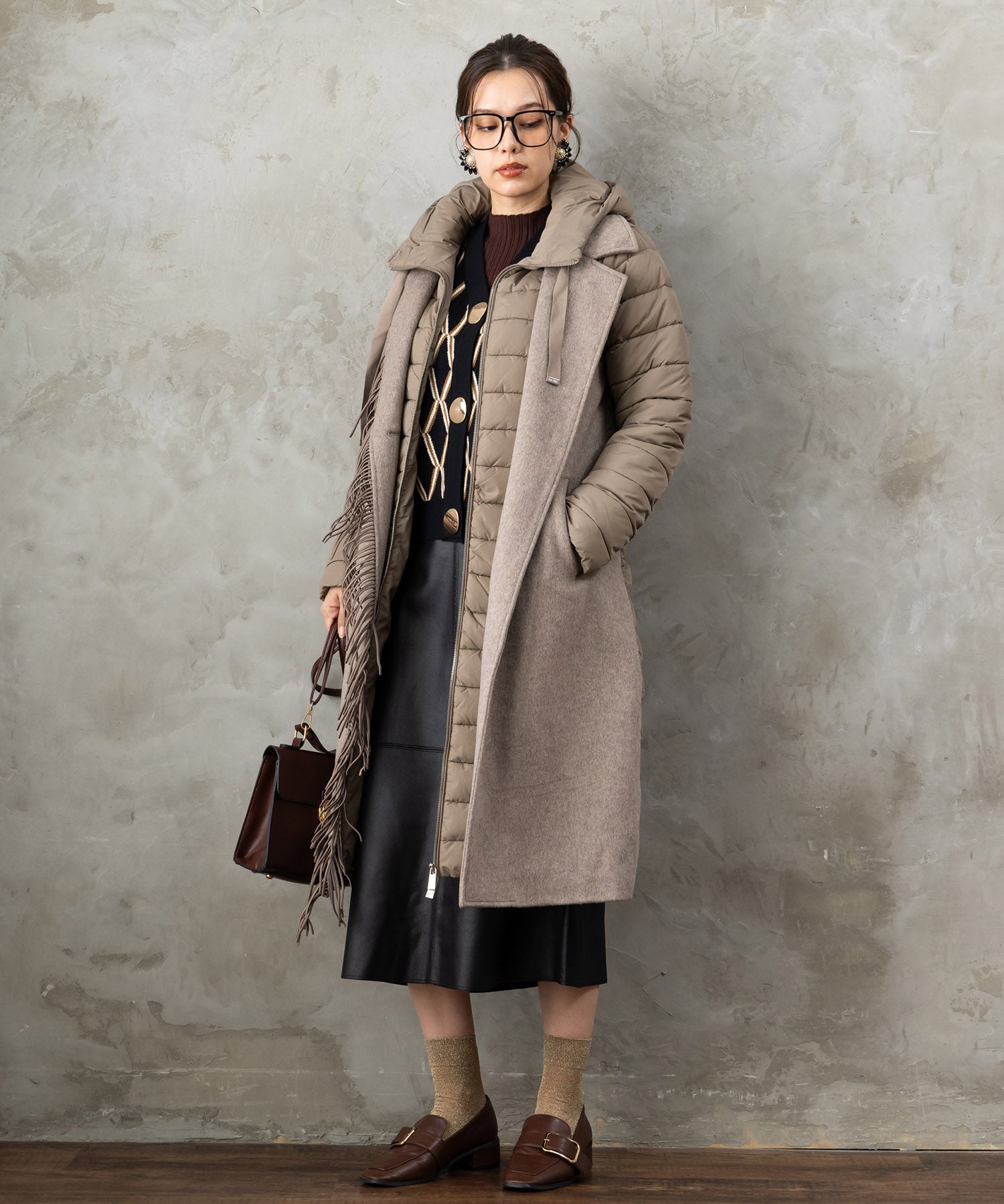 【BSB】フリンジデザイン異素材コンビコート