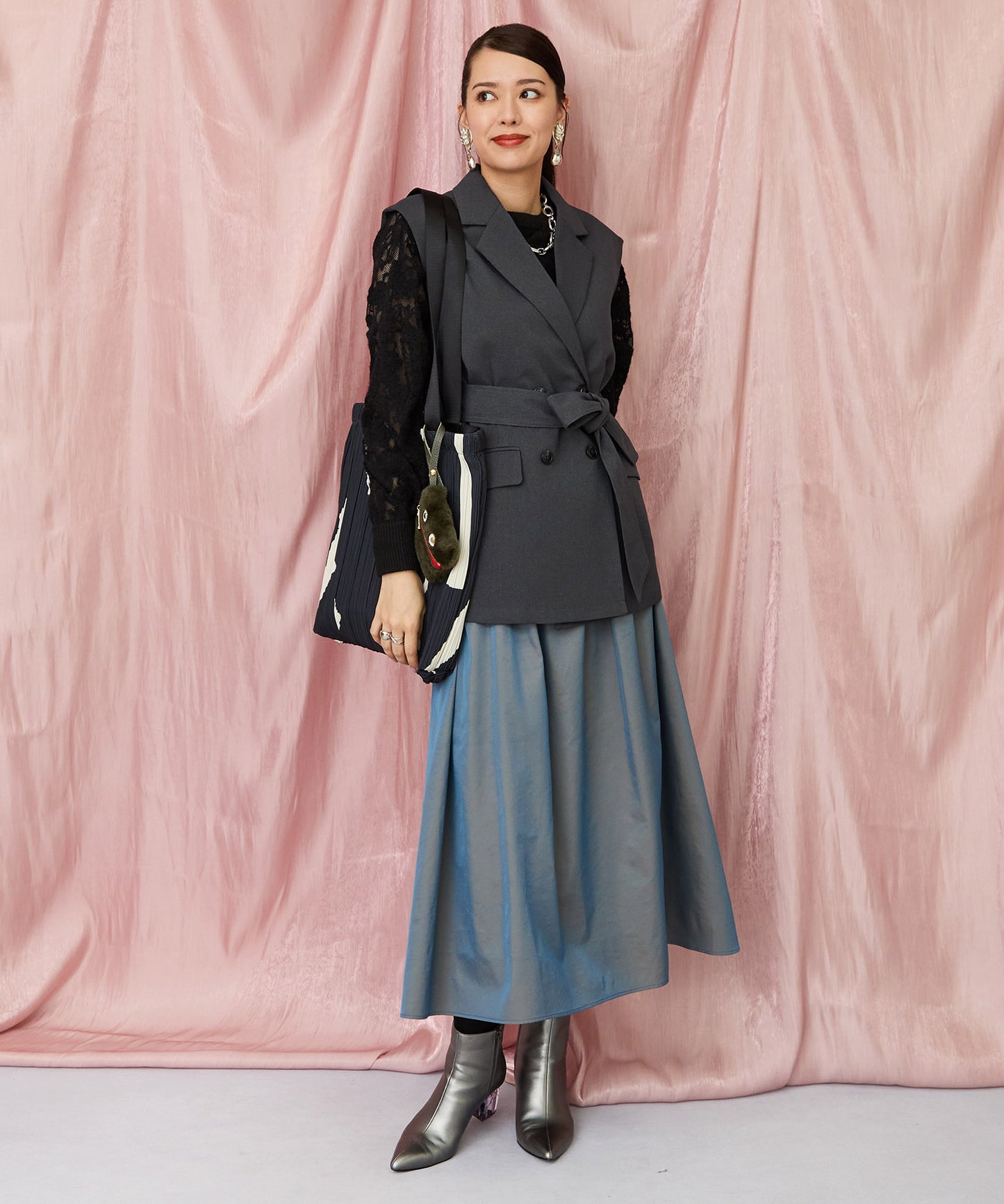 01-5924【FONT LAB】ブラッシュドレースリブブラウス