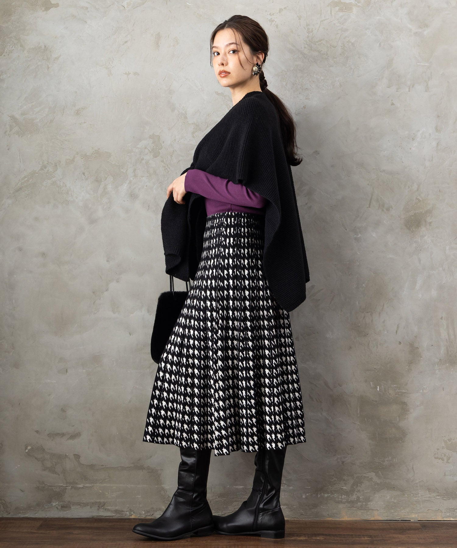【DERHY】千鳥ニットプリーツスカート