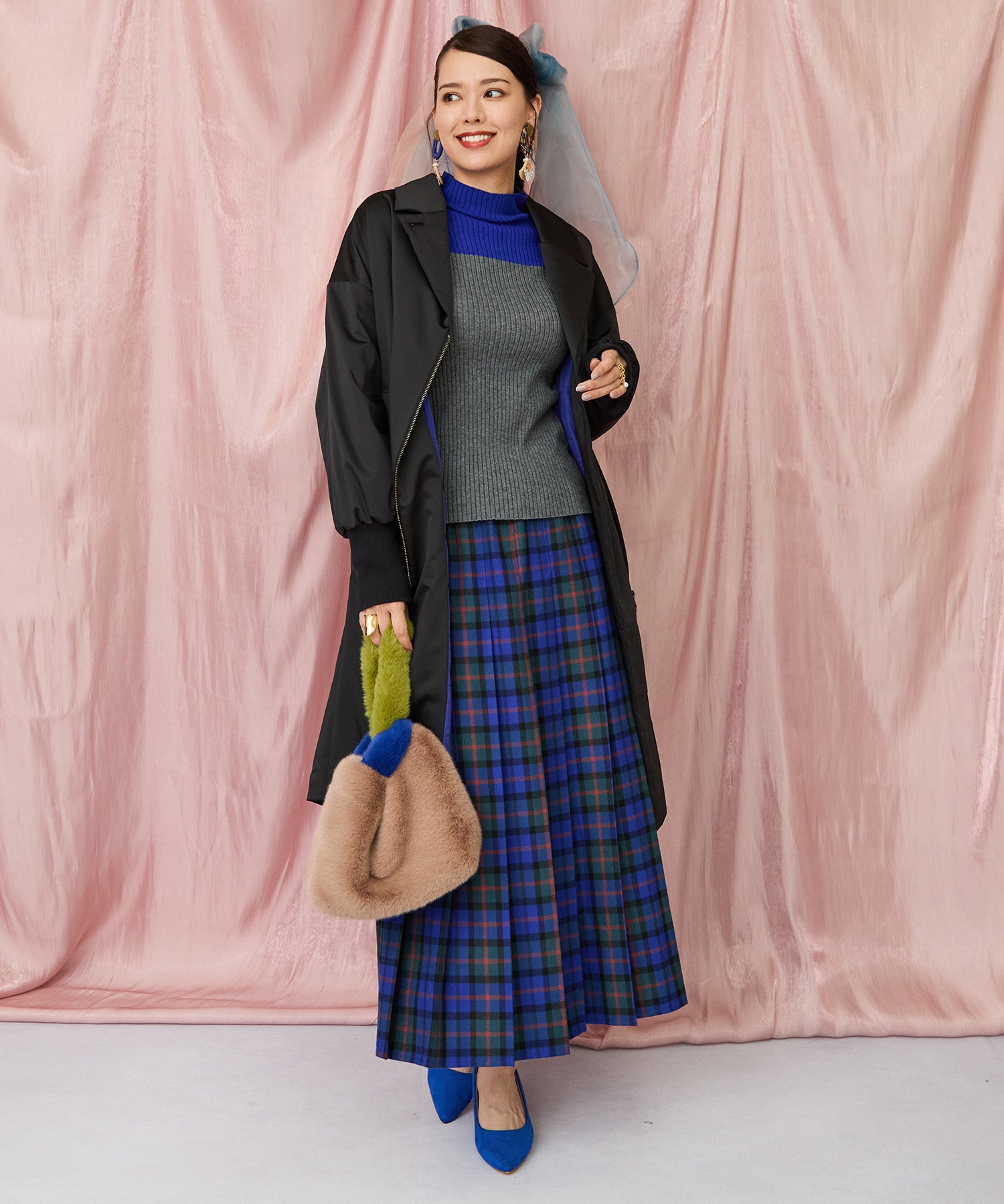 14-5863【FONT LAB】チェックプリーツスカート