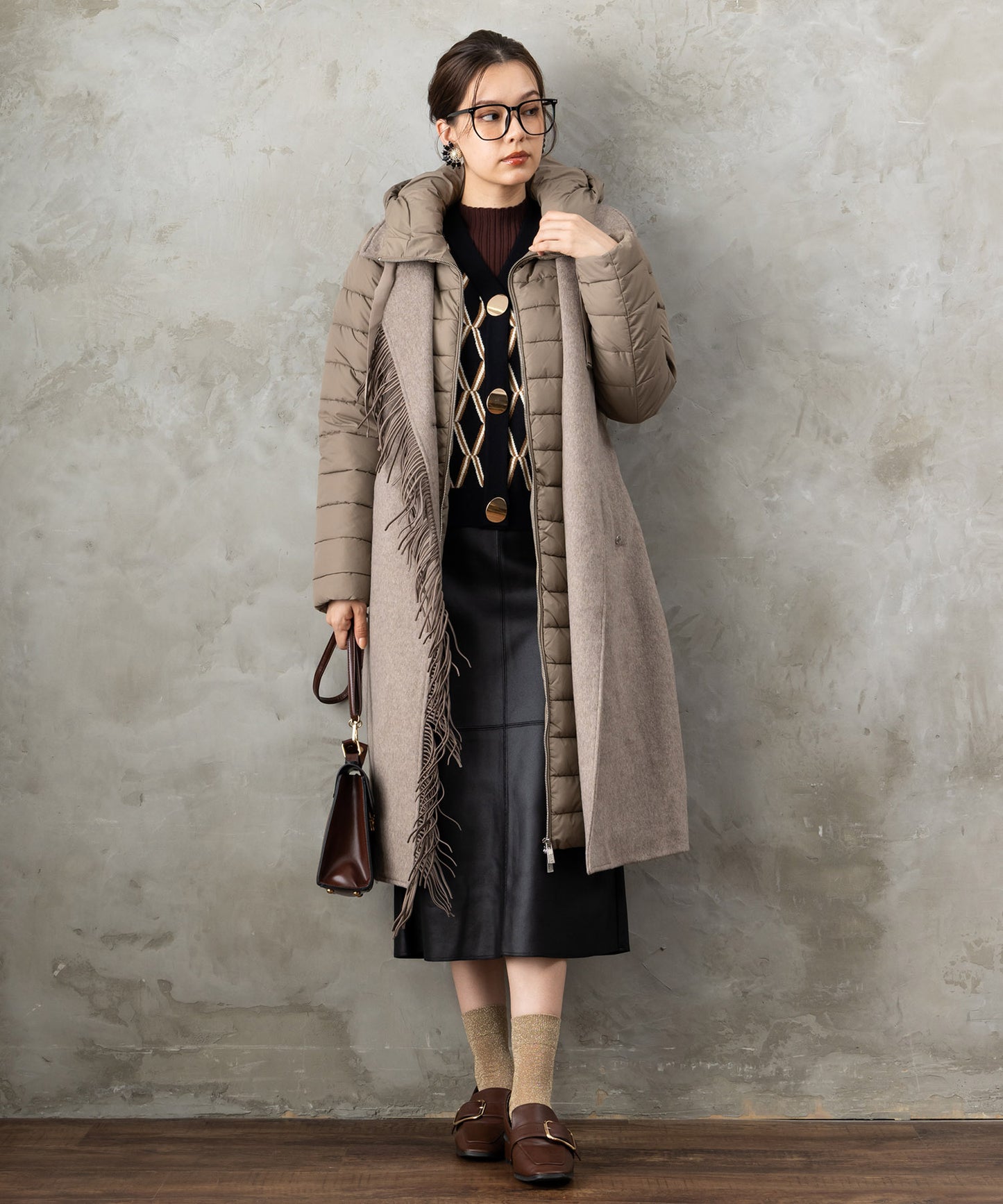 【SKATIE】ジオメトリックジャガードカーディガン