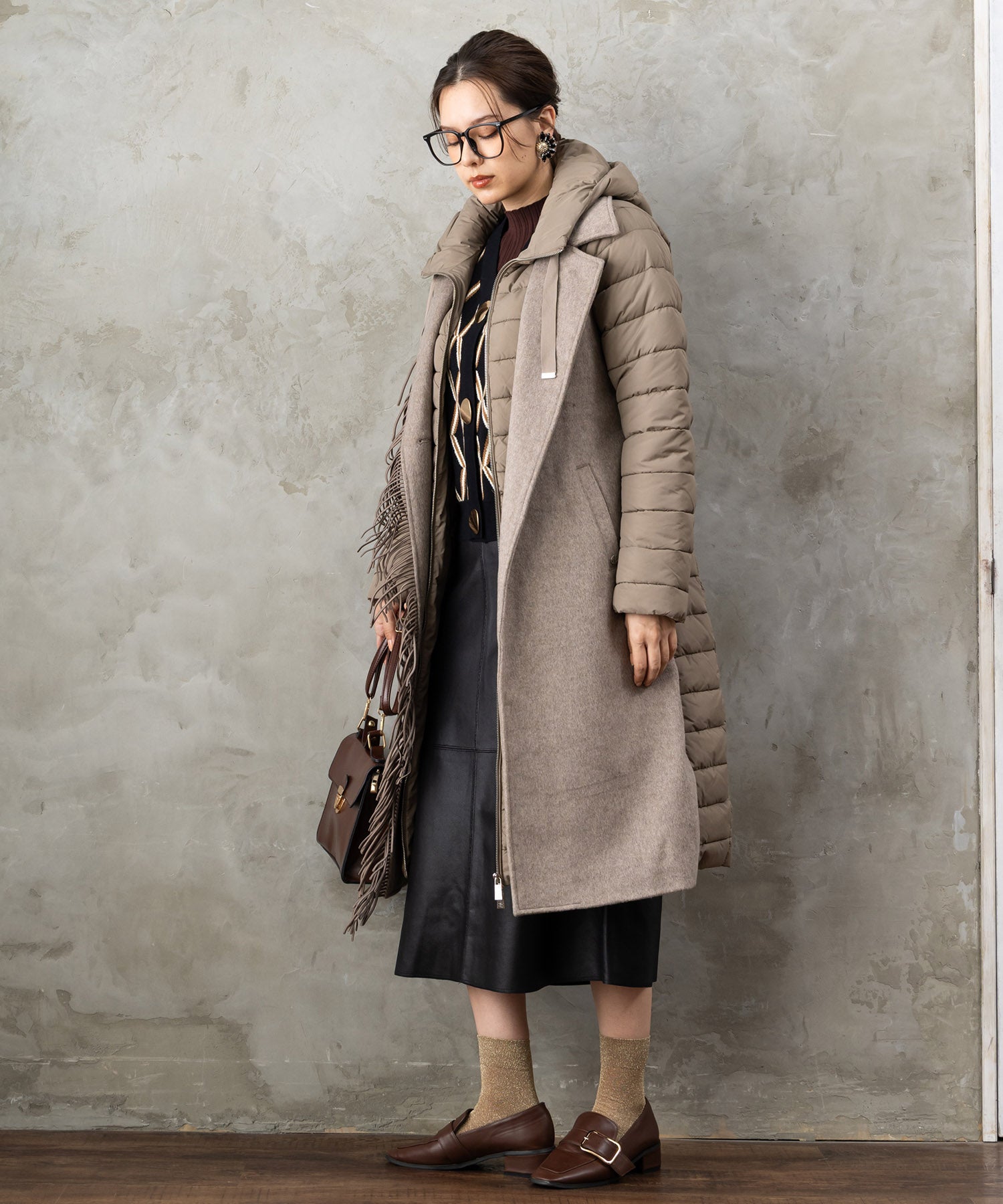 【BSB】フリンジデザイン異素材コンビコート