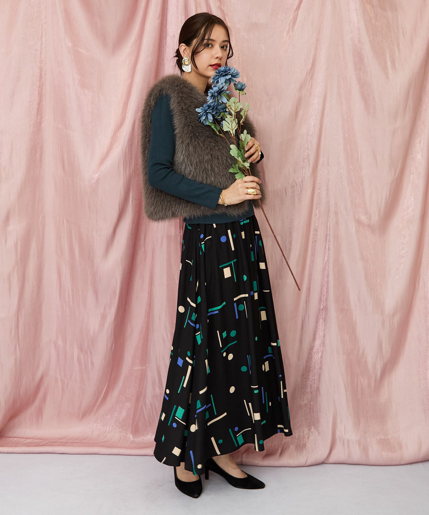 【INDESIGN】ミッドナイトジオメトリーフレアスカート