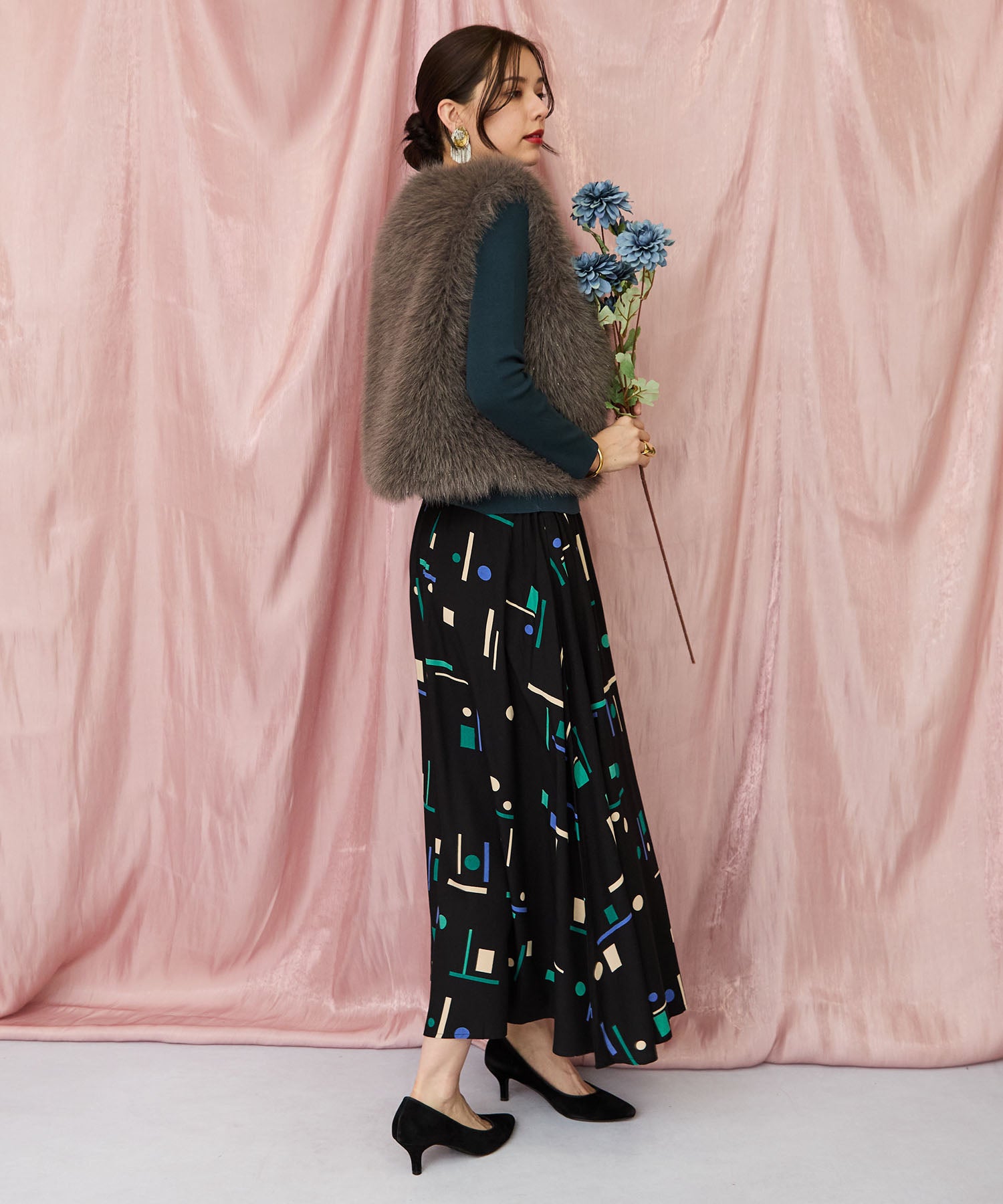 【INDESIGN】ミッドナイトジオメトリーフレアスカート