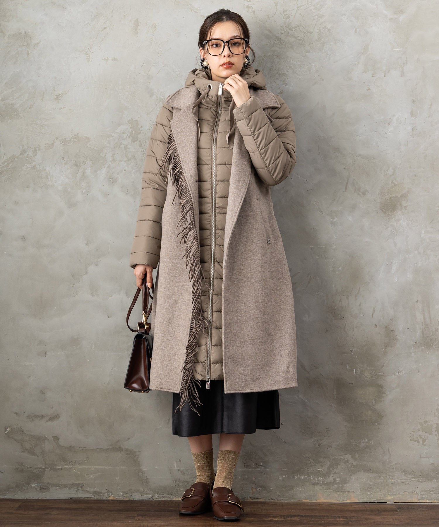 【BSB】フリンジデザイン異素材コンビコート