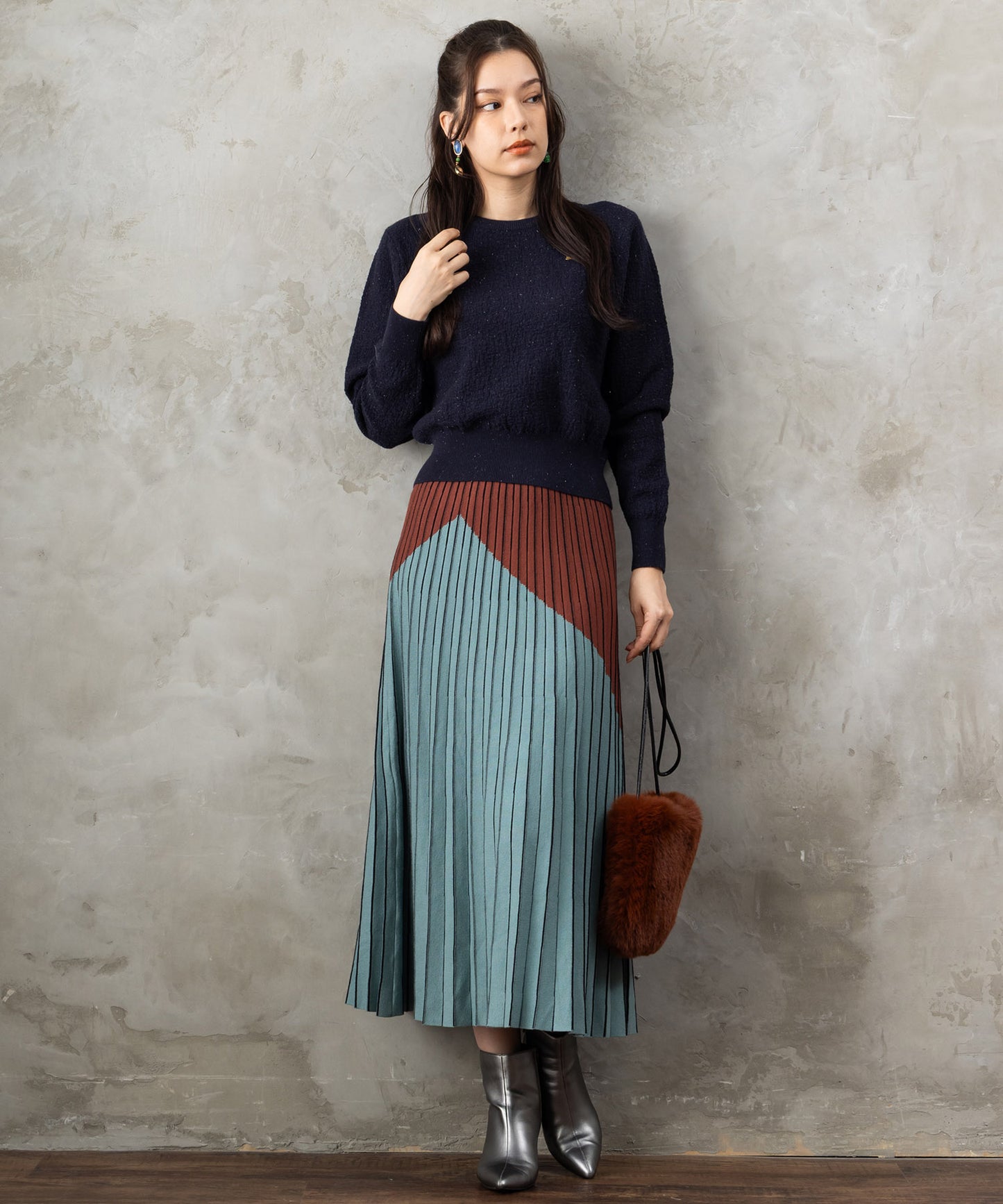 【SKATIE】バイカラーニットスカート