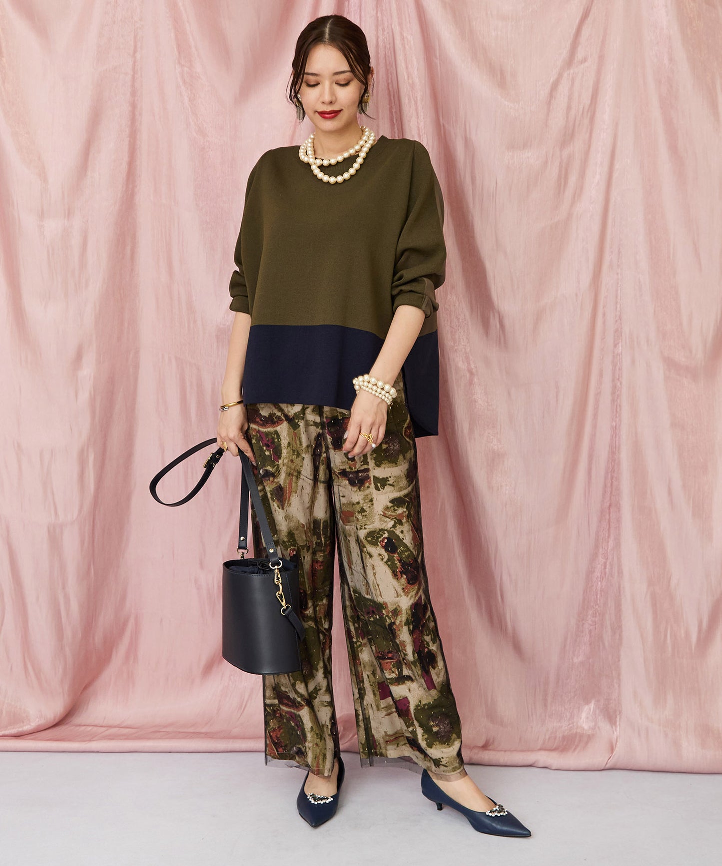 【FONT LAB】スプラッシュプリント×チュールコンビパンツ