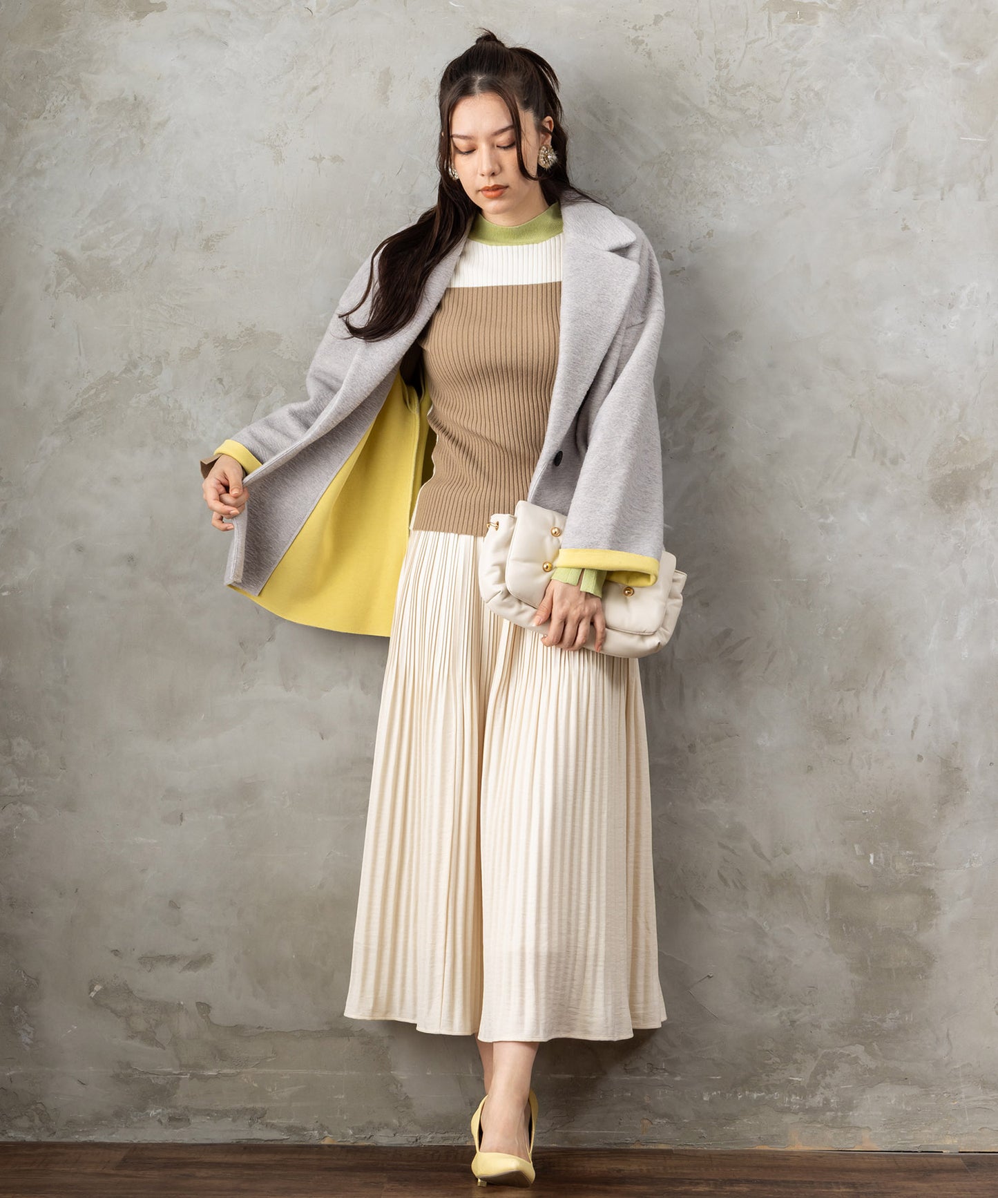 【FONT LAB】ミストウールタッチダブルプリーツスカート