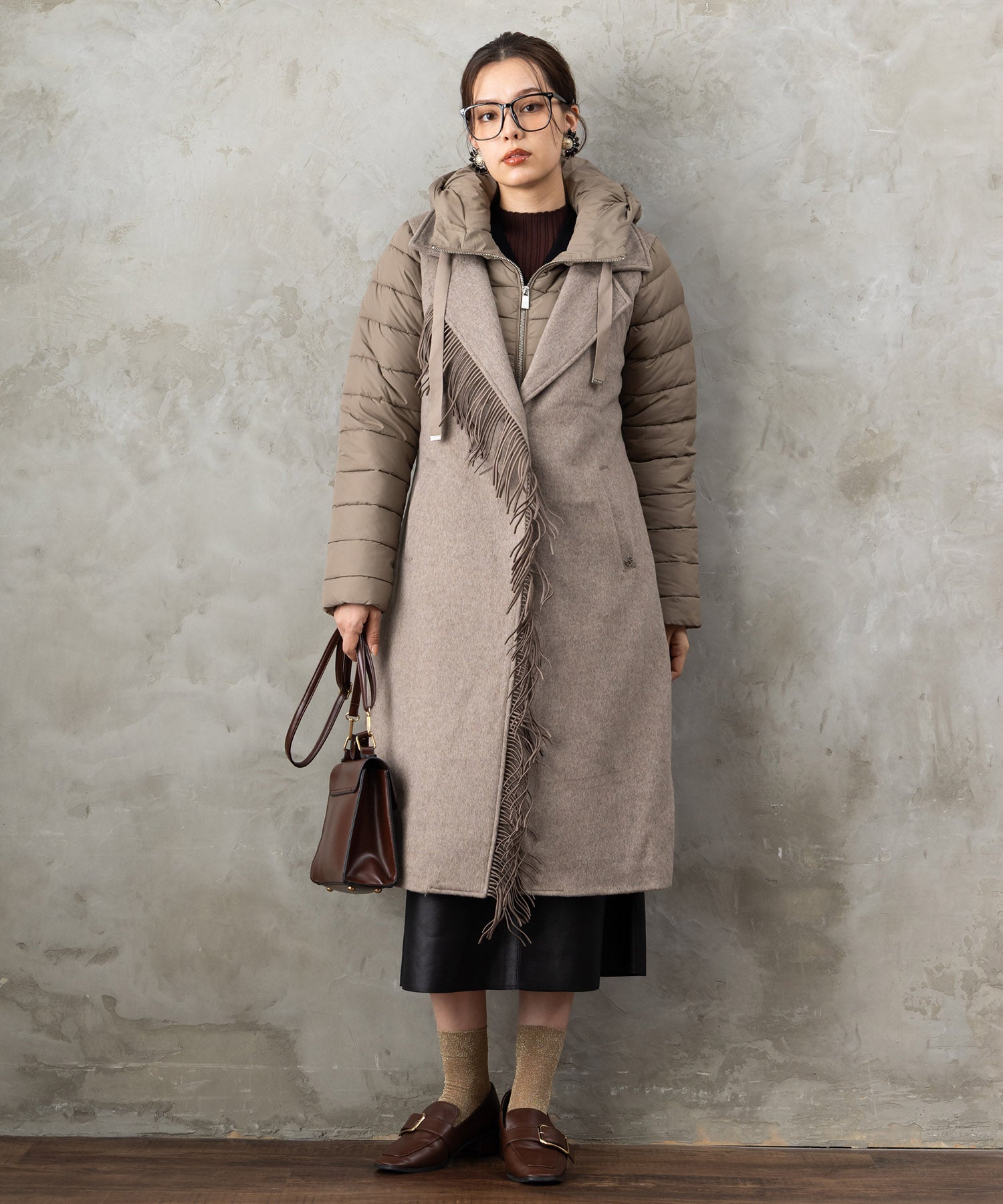 【BSB】フリンジデザイン異素材コンビコート