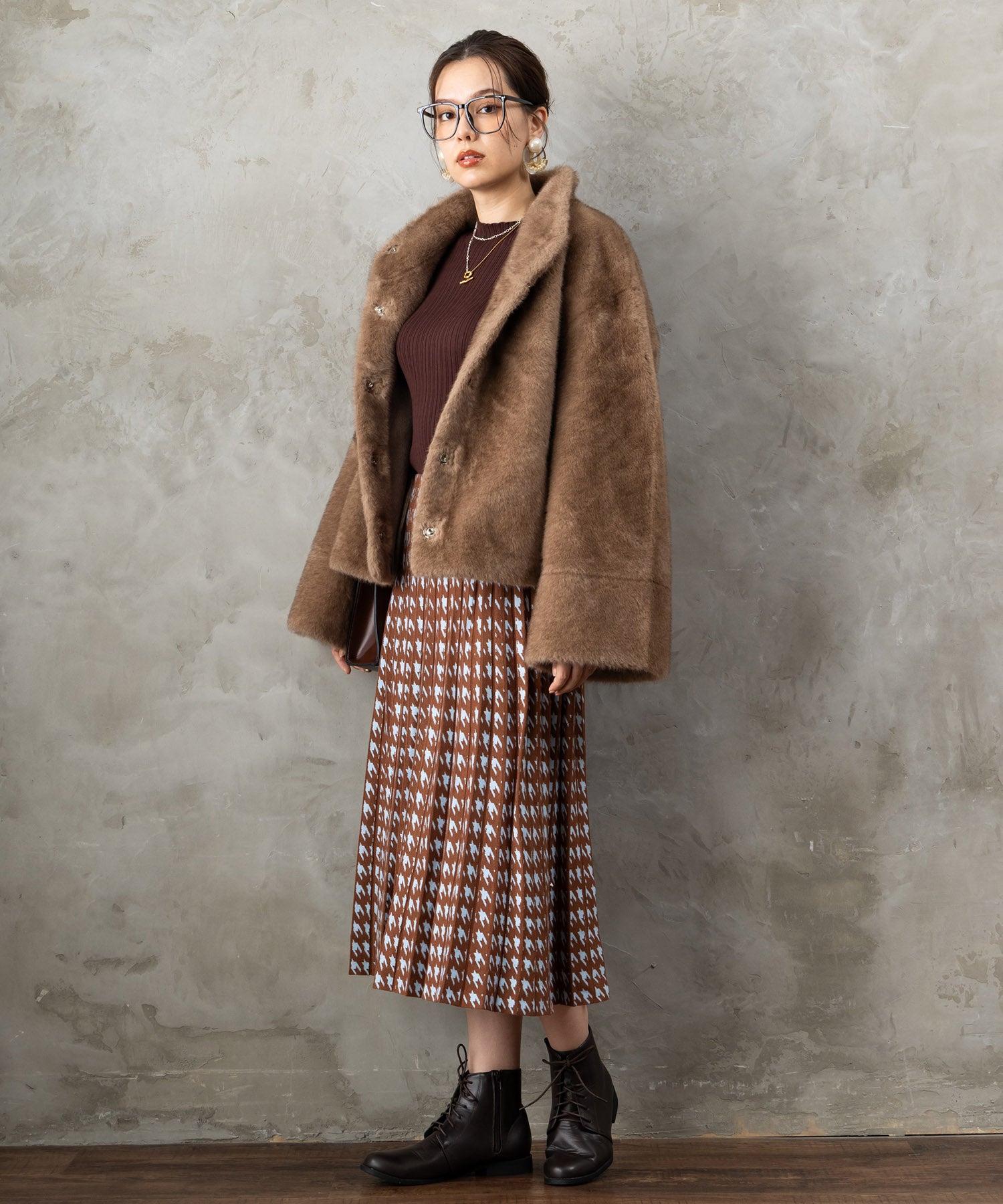 【DERHY】千鳥ニットプリーツスカート